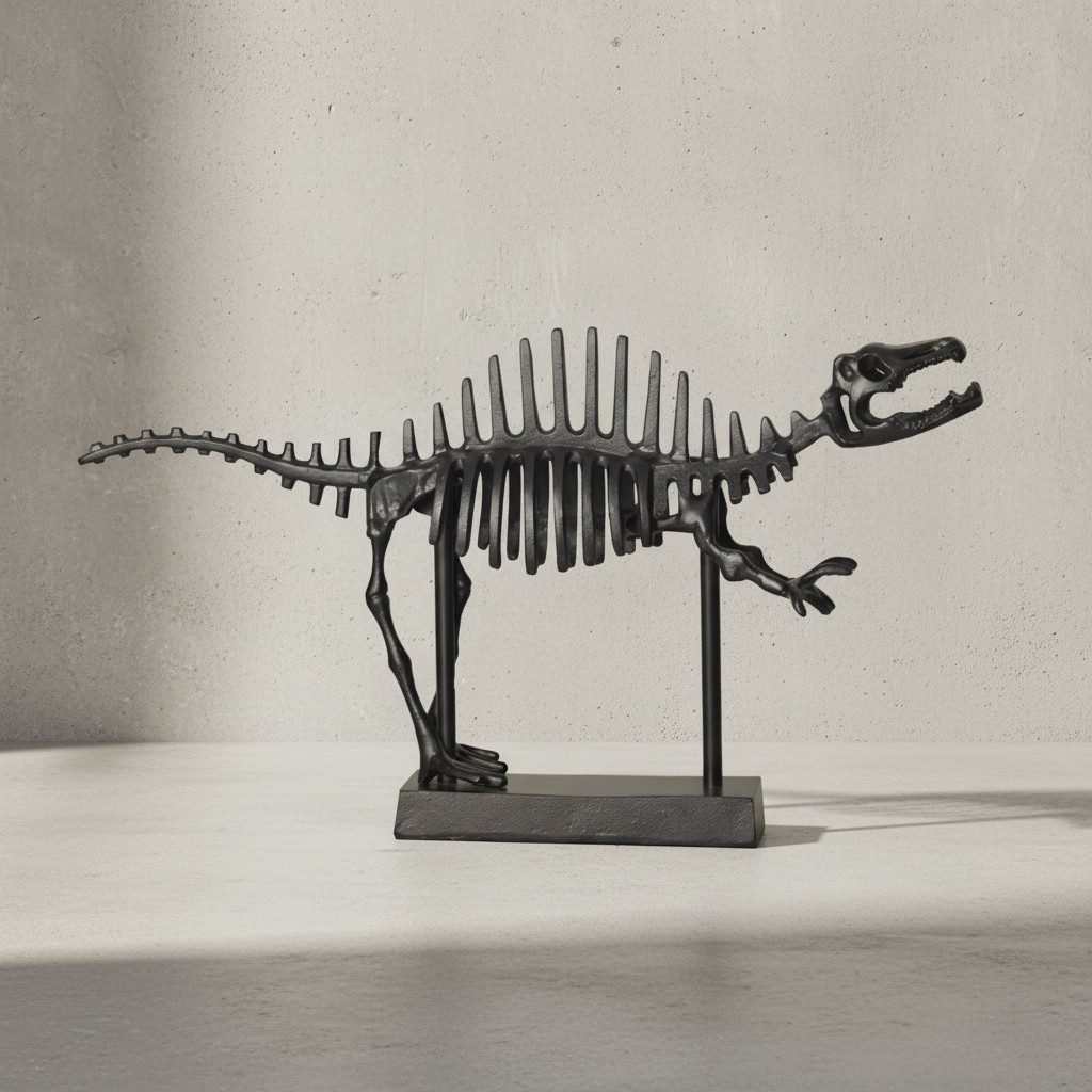KADIMA DESIGN Dekofigur Dekofigur T-Rex Aluminium Schwarz Dino Statue 62 cm mit Sockel, (Aluminiumdekoration, Dekoration Wohnaccessoire)
