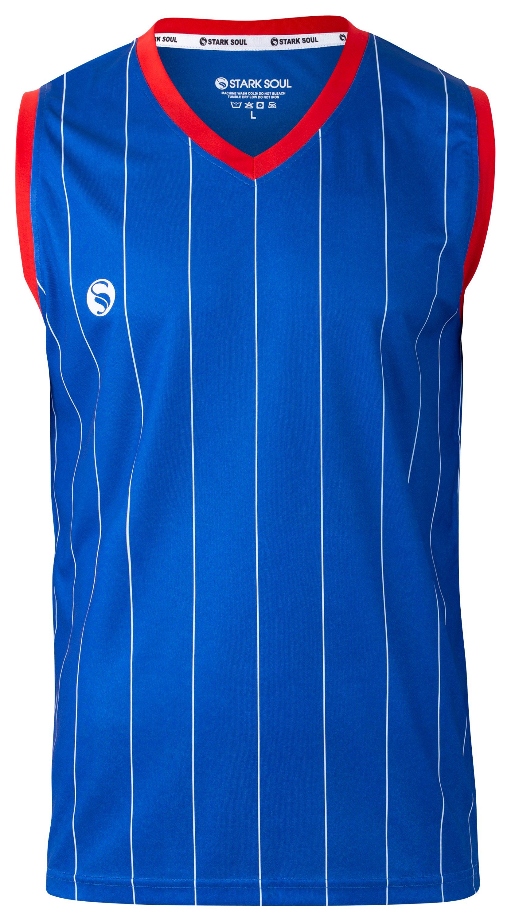 Stark Soul® Trainingsshirt Ärmelloses Sport T-Shirt "Pinstripes" mit V-Ausschnitt mit Logo-Print Blau