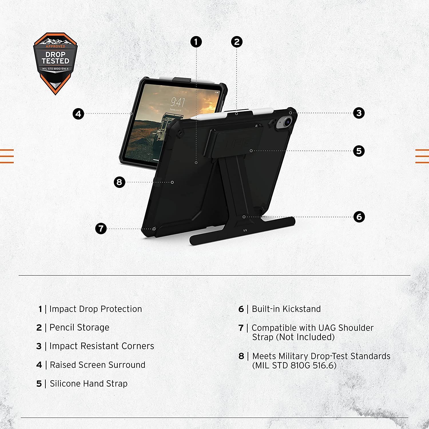 UAG Tablet-Hülle Scout Handstrap & Kickstand - Apple iPad 10,9 Hülle 10,9 Zoll, [Sturz- und stoßfest nach US-Militärstandard]