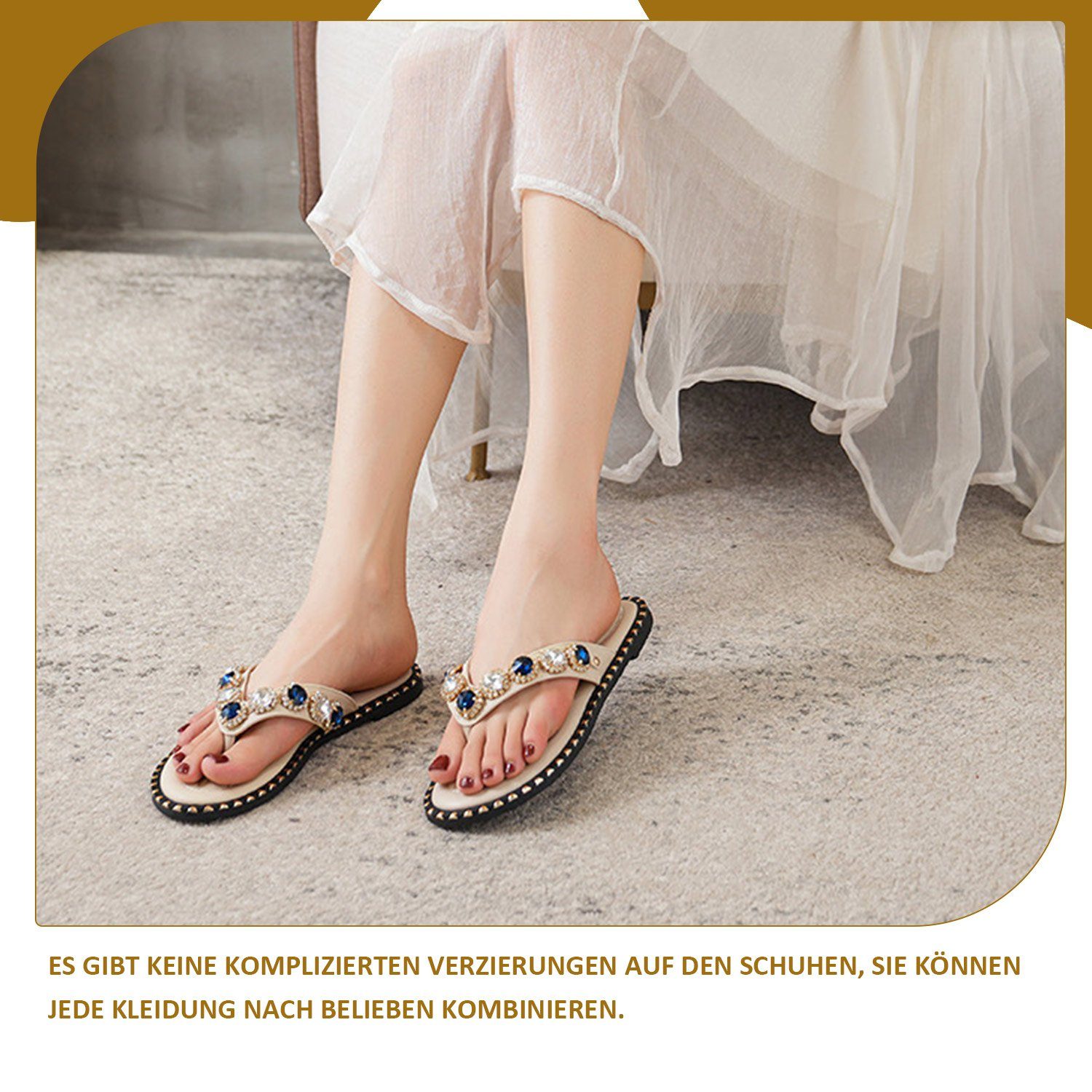 Daisred Damen Zehentrenner Outdoorsandale Sandalen Beige Pantolette Slides Sandale
