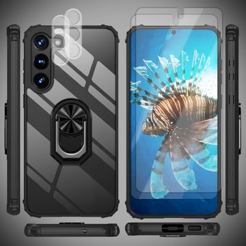 Nalia Smartphone-Hülle Samsung Galaxy S23, Klare Hybrid Ring Hülle / 2x Display- & Kameraschutz / Standfunktion