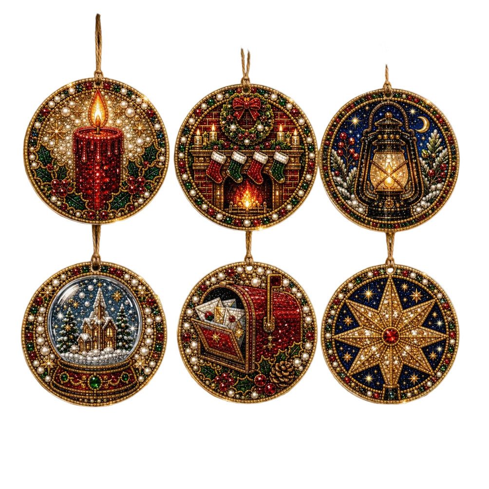 Bomiclss Christbaumschmuck 6-teiliges Weihnachtsbaumschmuck-Set–DIY Perlen-Diamantmalerei (6-tlg), Bastelsets für Erwachsene Perlen-Bastelsets
