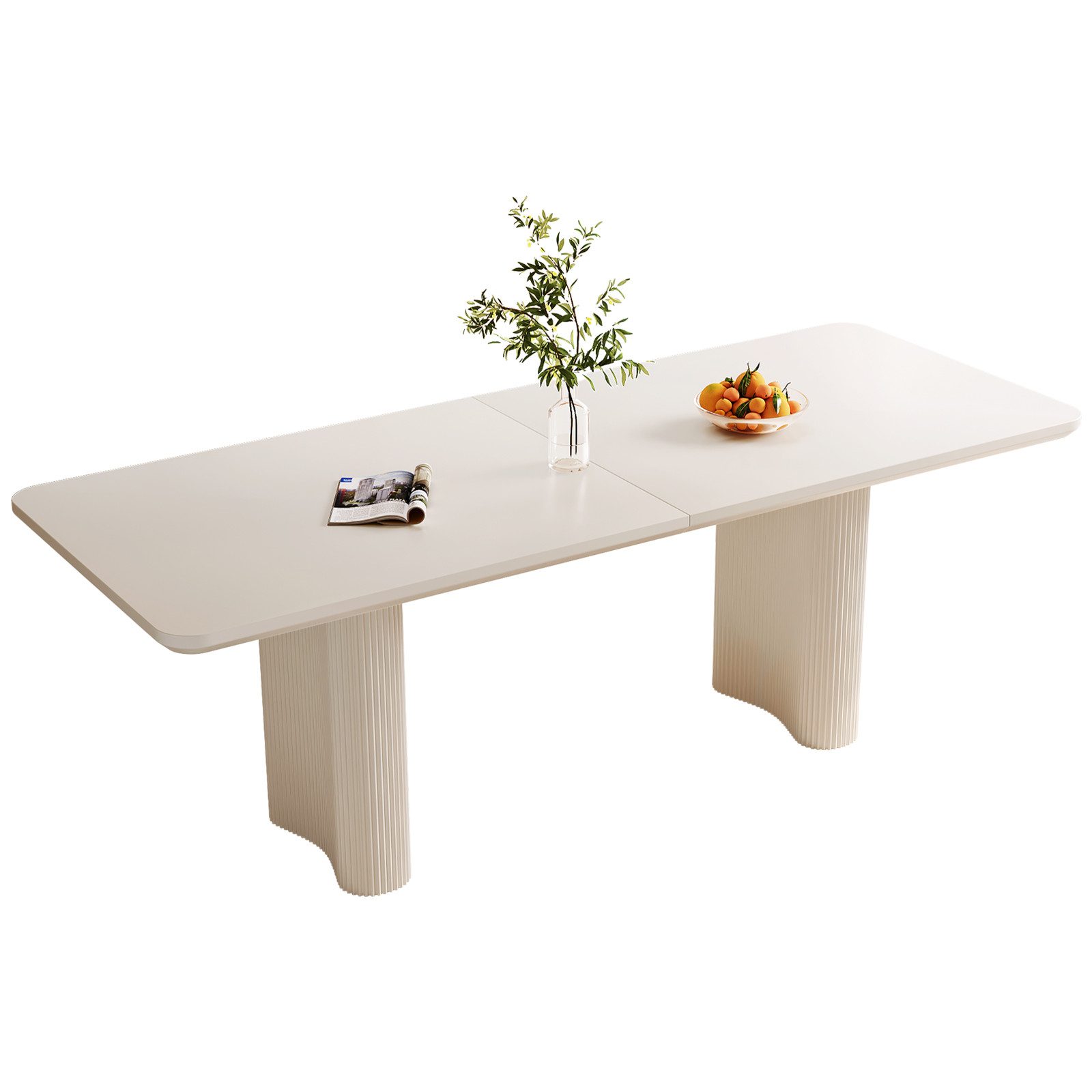 Guyii Esstisch 200 cm Cremeweiß, rechteckiger Küchentisch mit runden Ecken (1-St), stabile Verdickte Beine, pflegeleicht, minimalistisches Design