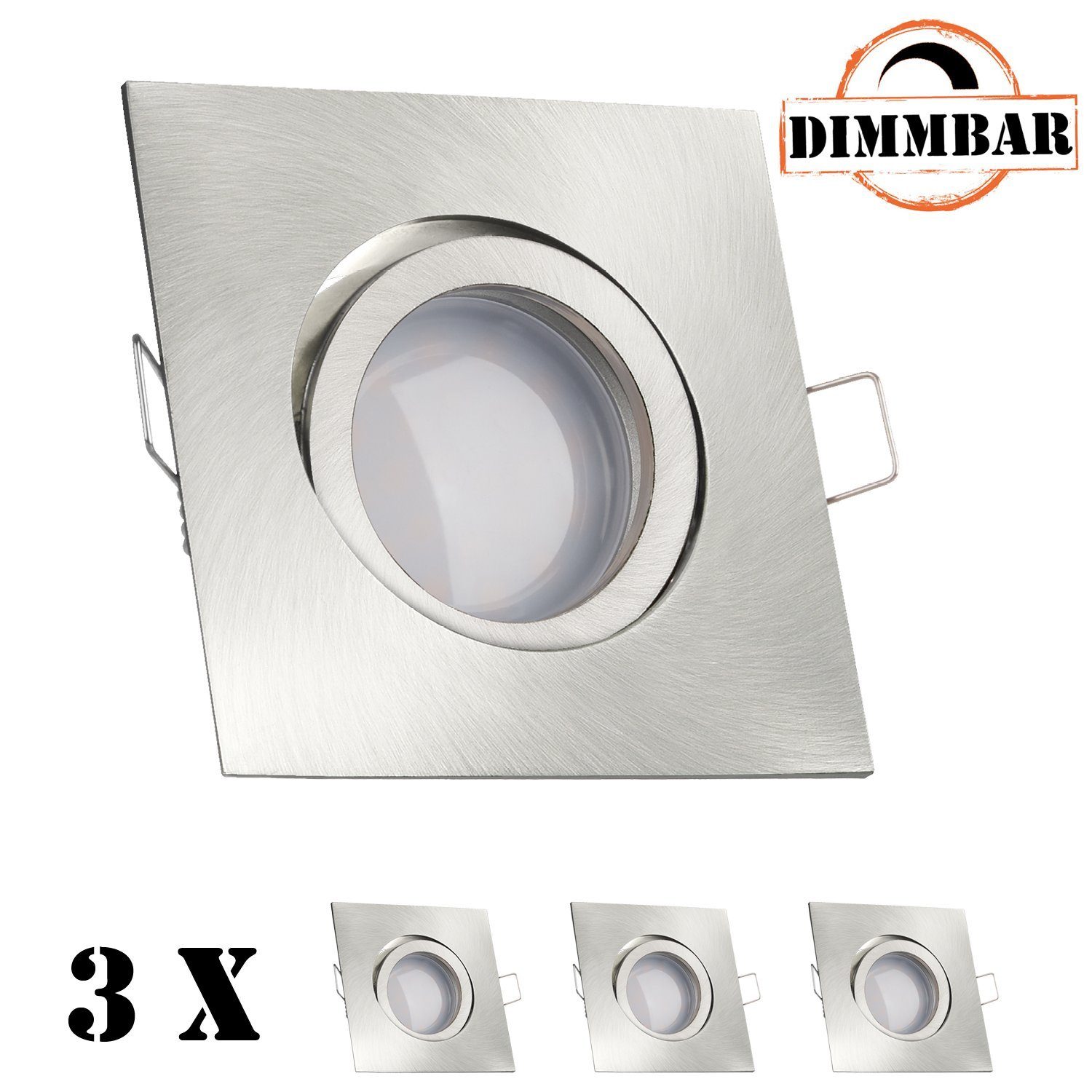 LEDANDO LED Einbaustrahler 3er gebürstet Silber EXTRA mit Set (35mm) FLACH Einbaustrahler in LED