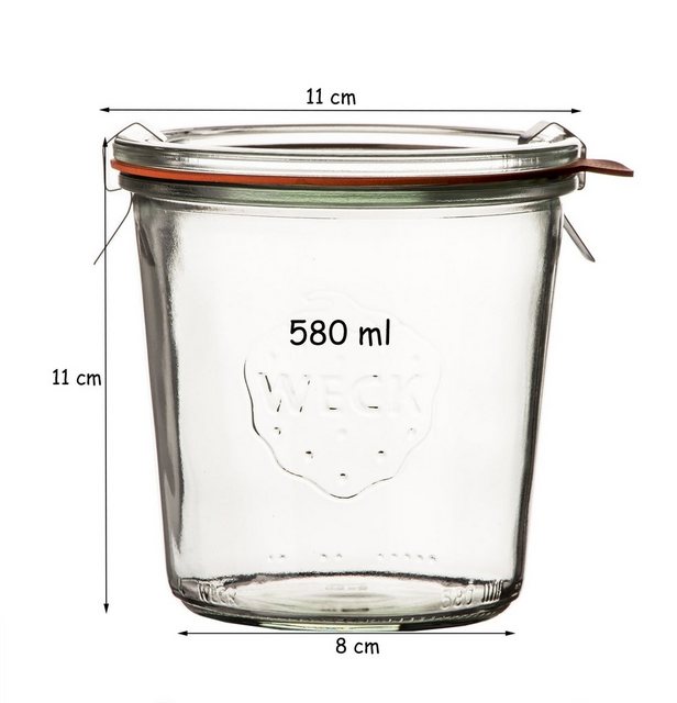 WECK Einmachglas “Sturzgläser RR 100 0,5l Einweckgläser rund mit Deckel Klammern Ringe”, Glas. Gummi. Metall, (12-tlg)