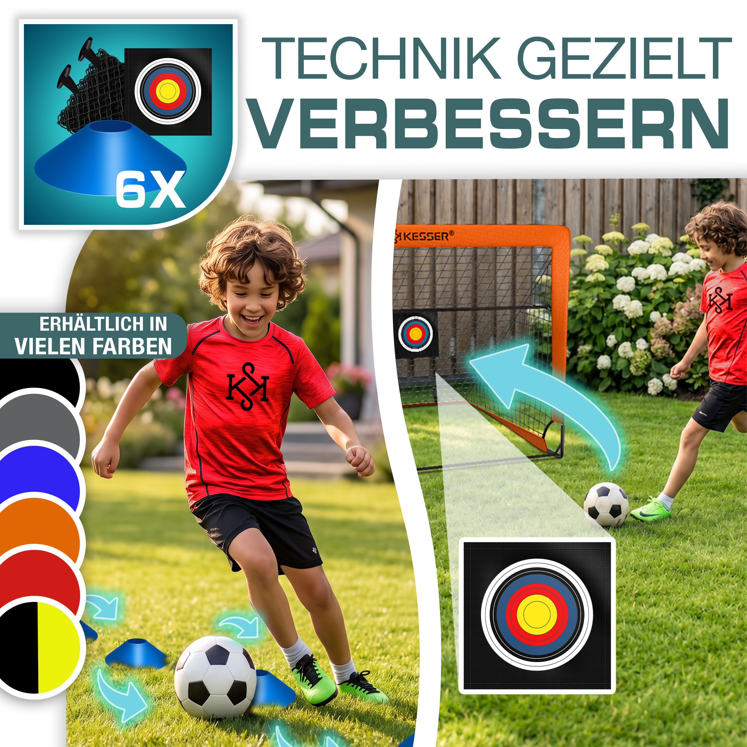 KESSER Fußballtor Set mit Tragetasche, Heringen, Zielscheibe, Hütchen & Pumpe, Pop-Up Tor mit Anti-Rutschfüßen – ideal für Training & Freizeitspiele