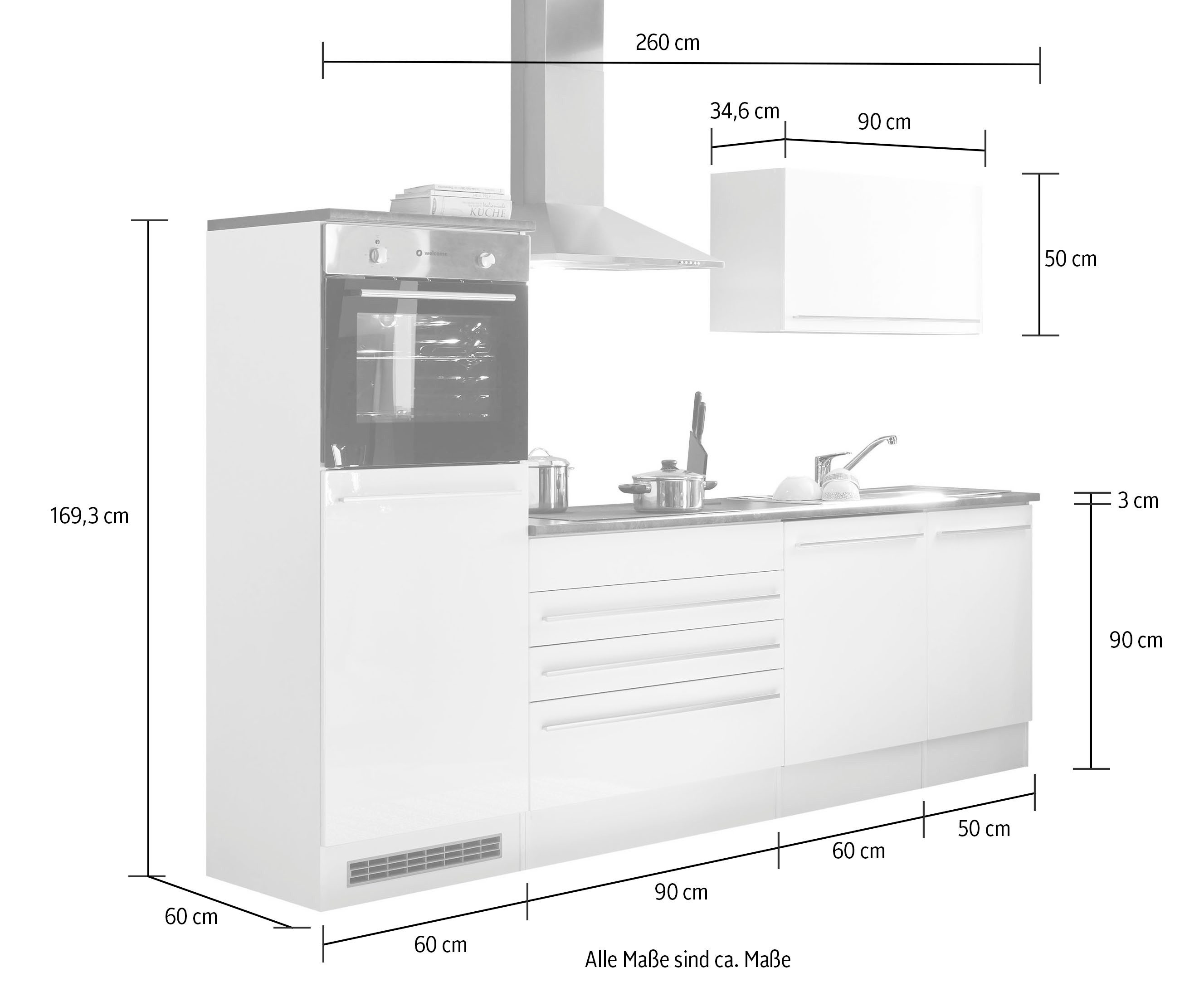 BASIC by Balculina Küchenzeile Jazz, Breite 260 cm, wahlweise mit E-Geräten