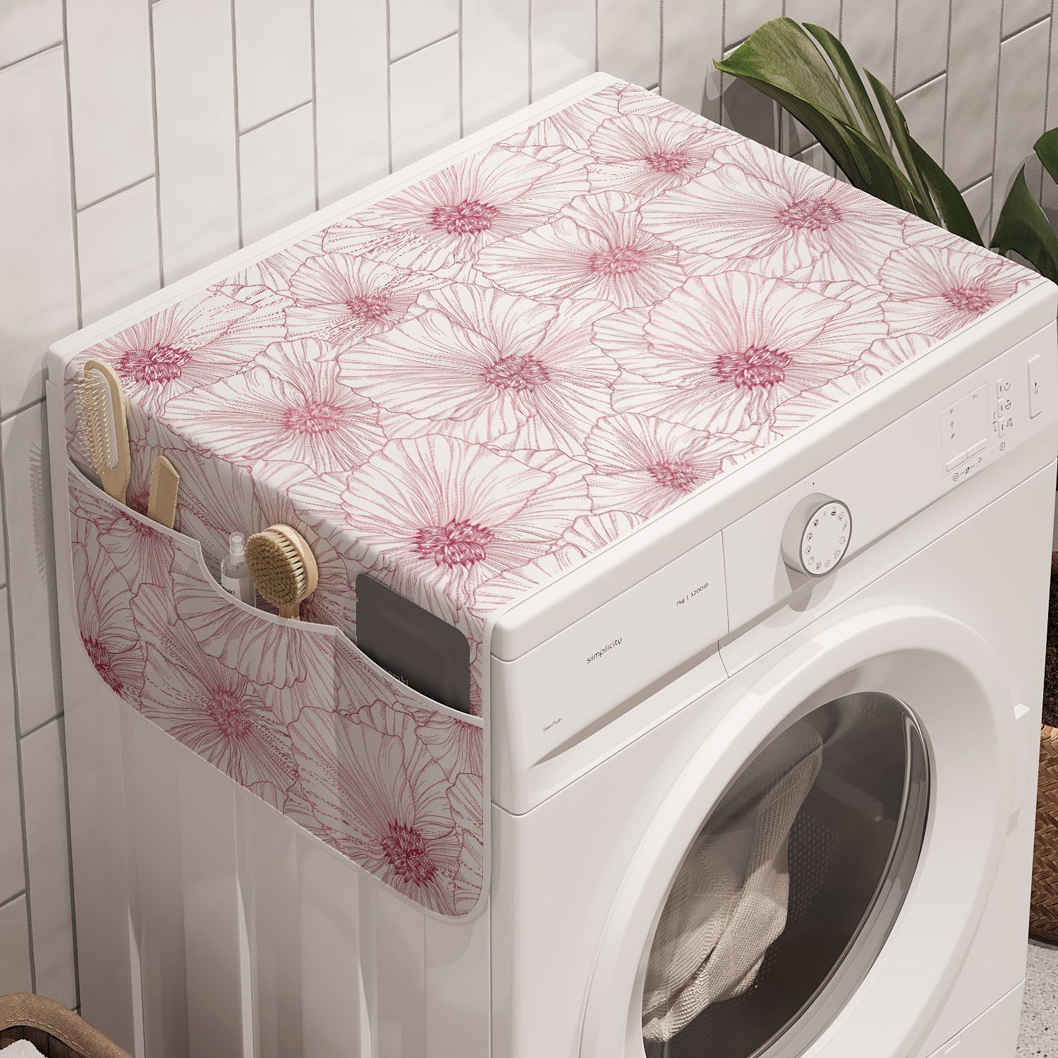 monotone Waschmaschine Botanisch und Anti-Rutsch-Stoffabdeckung Badorganizer Trockner, für Abakuhaus Blossom