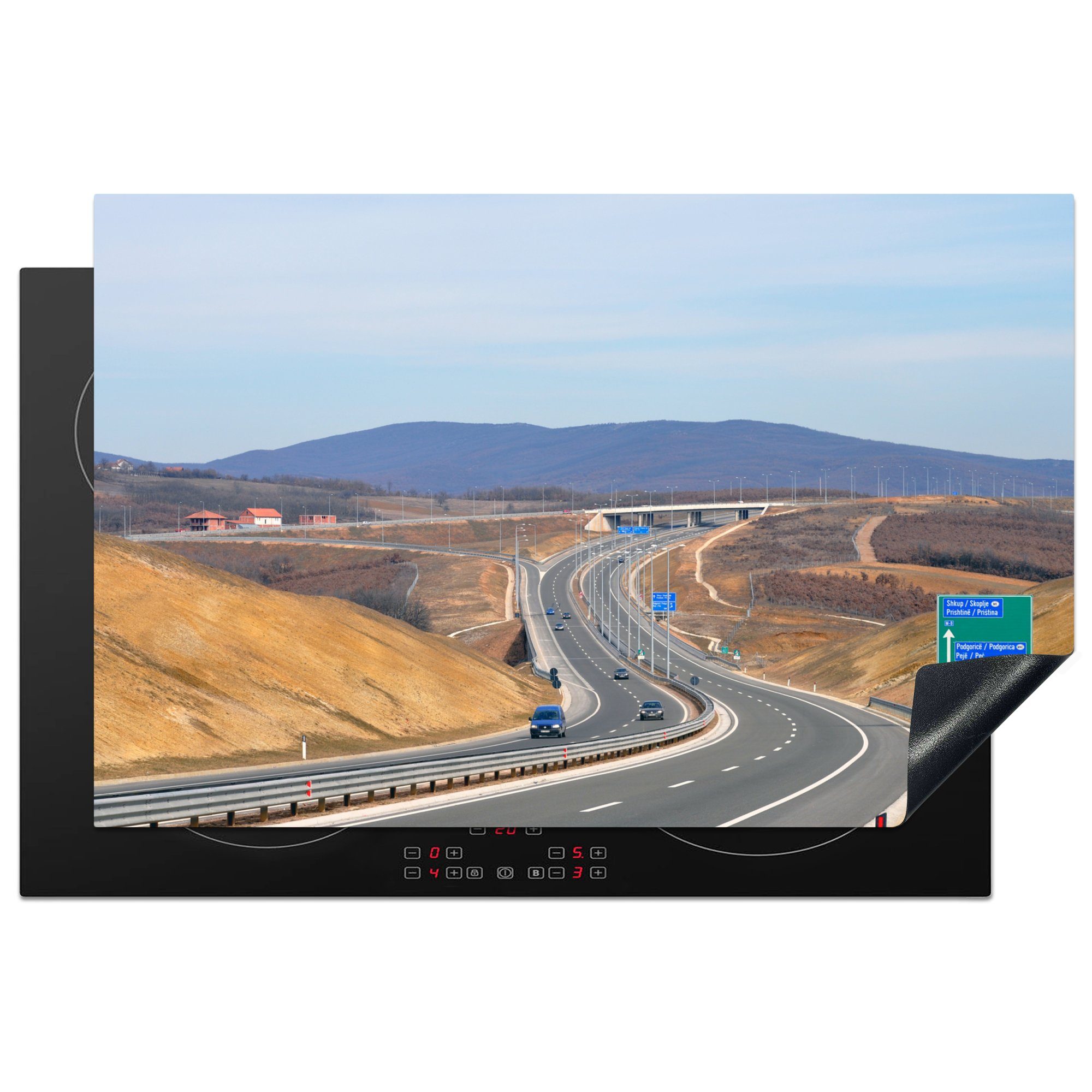 MuchoWow Herdblende-/Abdeckplatte Wichtige Autobahn im Kosovo, Vinyl, (1 tlg), 81x52 cm, Induktionskochfeld Schutz für die küche, Ceranfeldabdeckung