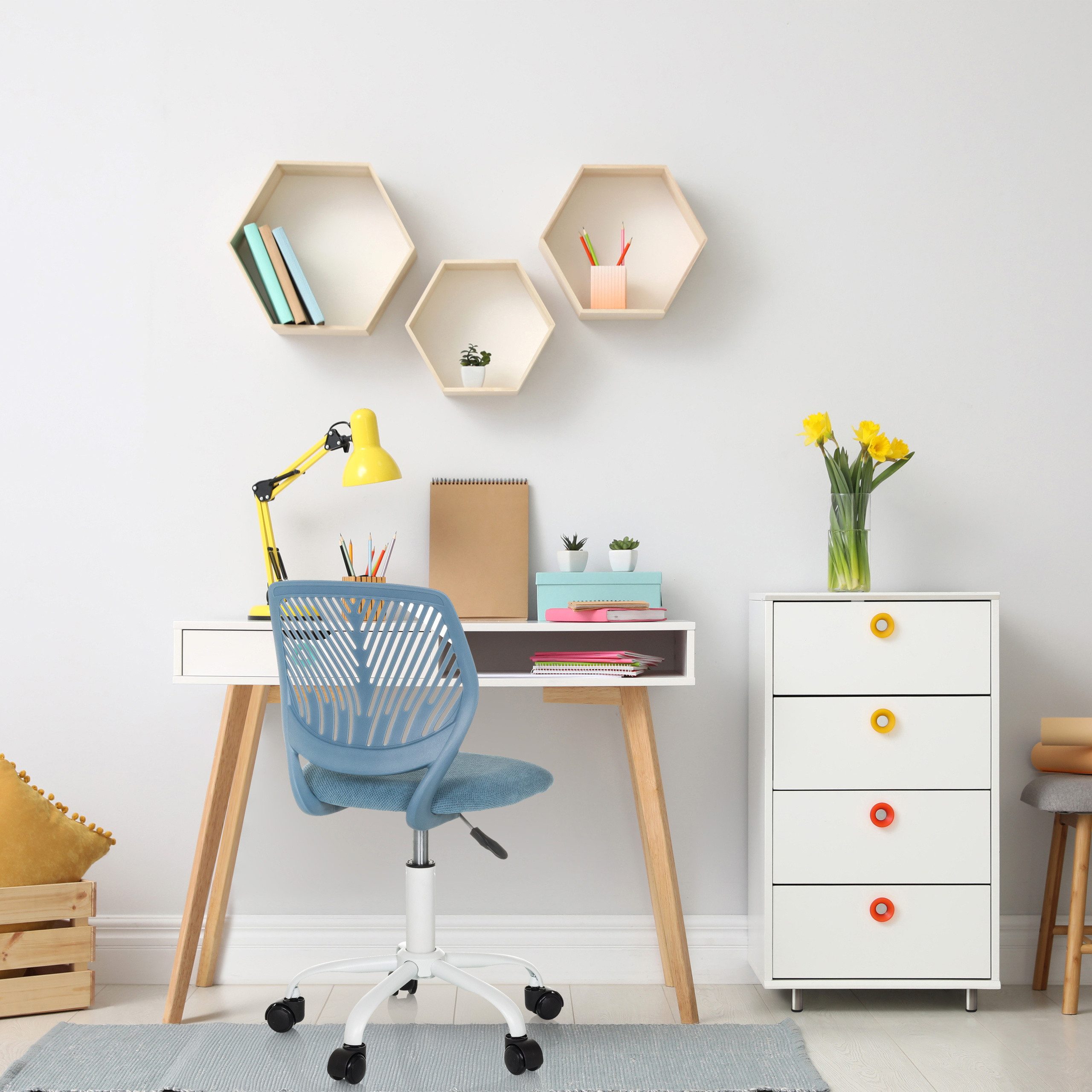 hjh OFFICE Drehstuhl Kinderdrehstuhl Kid Qw Kunststoff, Stoff (1 St), Kinder Bürostuhl mitwachsend, ergonomisch
