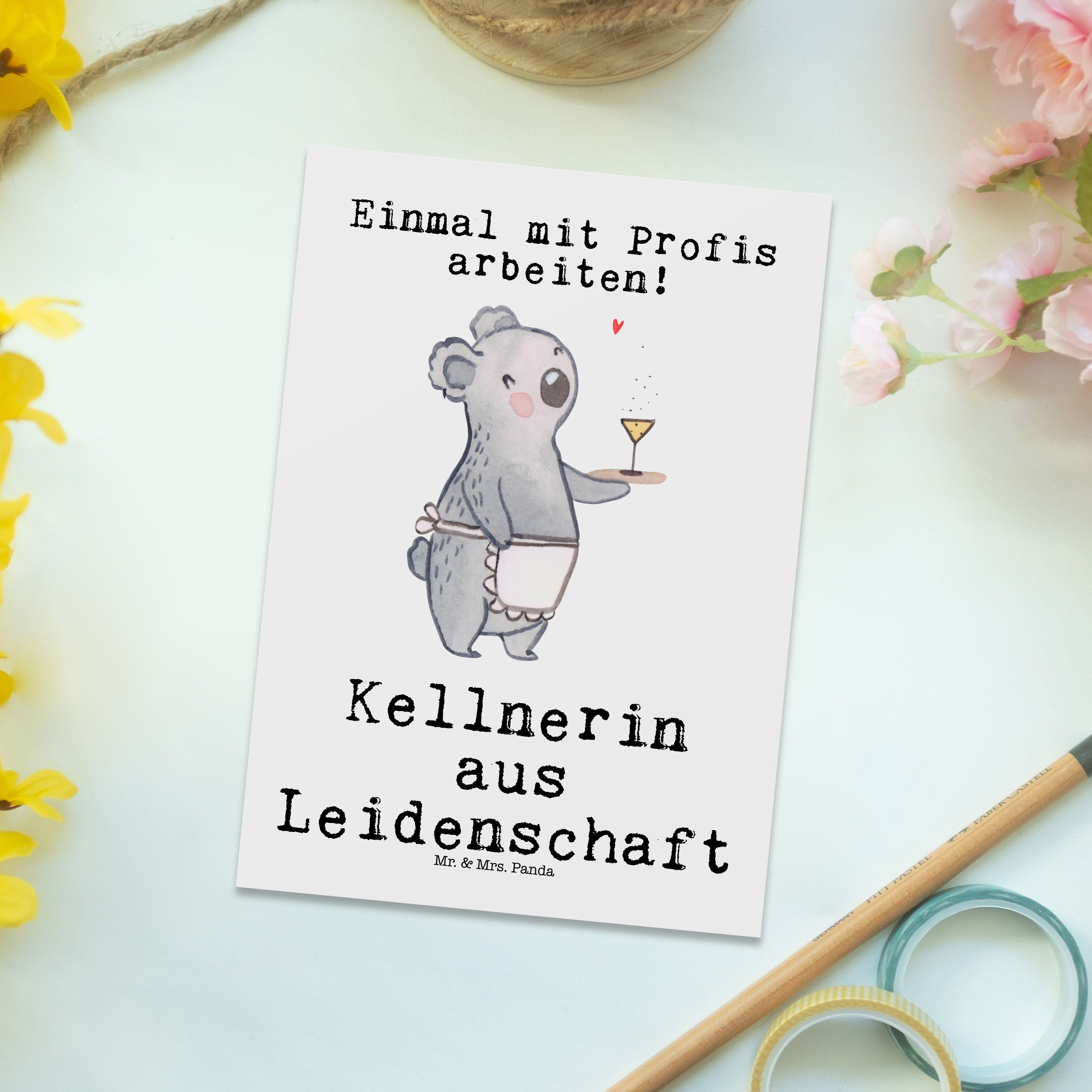 Weiß Servicekraft, - Leidenschaft Postkarte Mr. Restauran Kellnerin aus Mrs. & Geschenk, - Panda