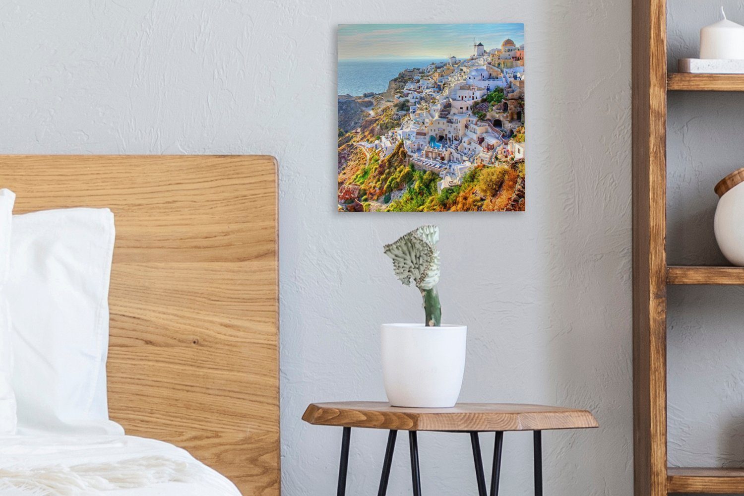Wohnzimmer Santorin für Griechenland, Bilder von bunt Berge (1 Leinwandbild OneMillionCanvasses® Schlafzimmer Leinwand St),