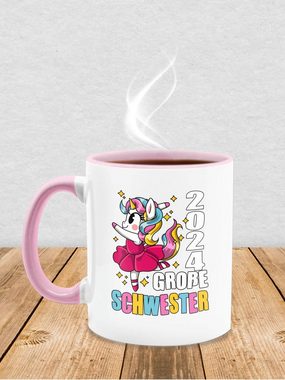 Shirtracer Tasse Große Schwester 2024 mit Ballerina Einhorn, Keramik, Kaffeetasse Schwester & Bruder