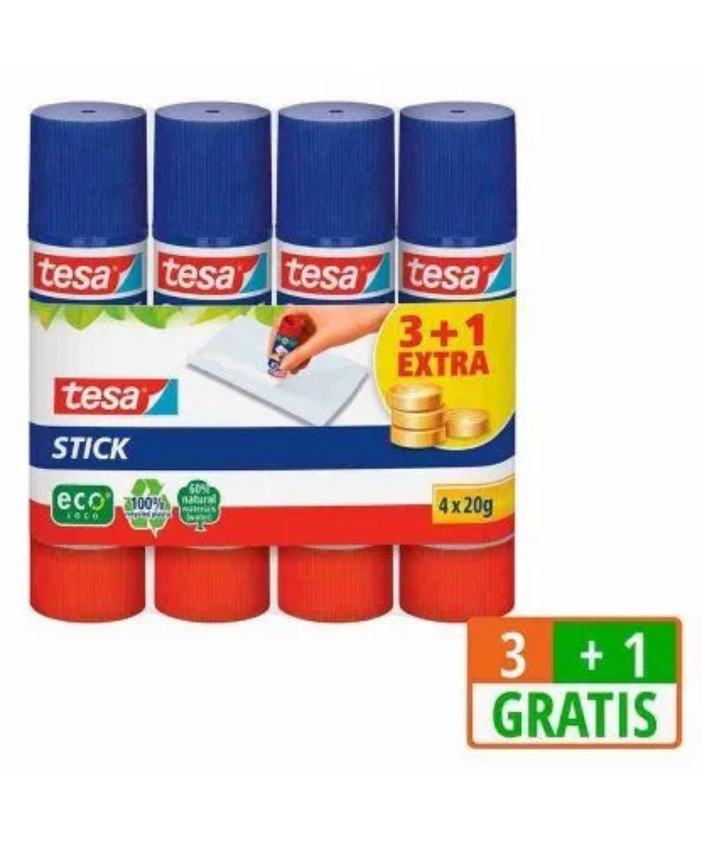 tesa Klebestift 4 tesa ecoLogo Клеящие карандаши 20,0 g, (Packung, 4-tlg), Geeignet für Materialien: Papier, Karton, Fotos, Kork,Leder,Textilien