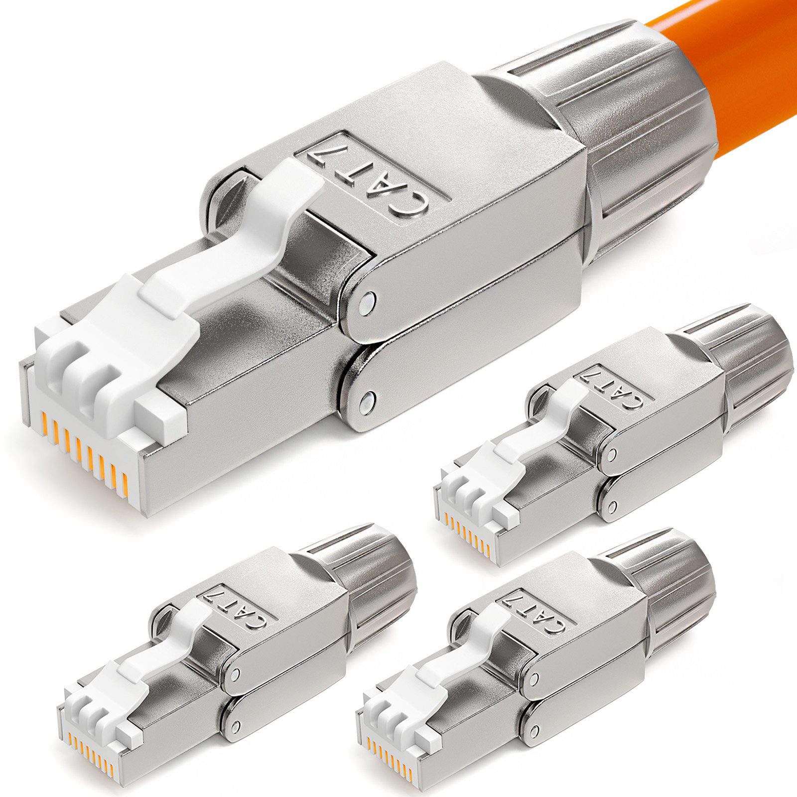 HB-DIGITAL Netzwerkstecker Netzwerkstecker CAT7 schmal RJ45 LSA STP Zinklegierung, (4-St), Kontaktoberfläche: Schirmversion 50u vergoldet