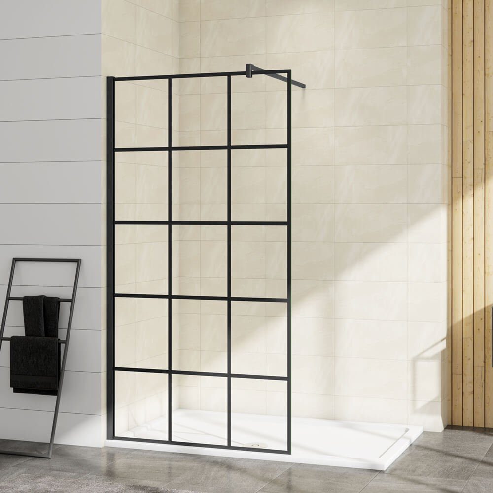 duschspa Duschwand Glaswand mit schwarzem Gitter günstig online kaufen