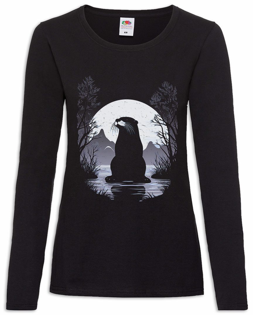 Langarmshirt Otter Water Moon Damen Langarmshirt Space Cute Otters Funny Love Liebe