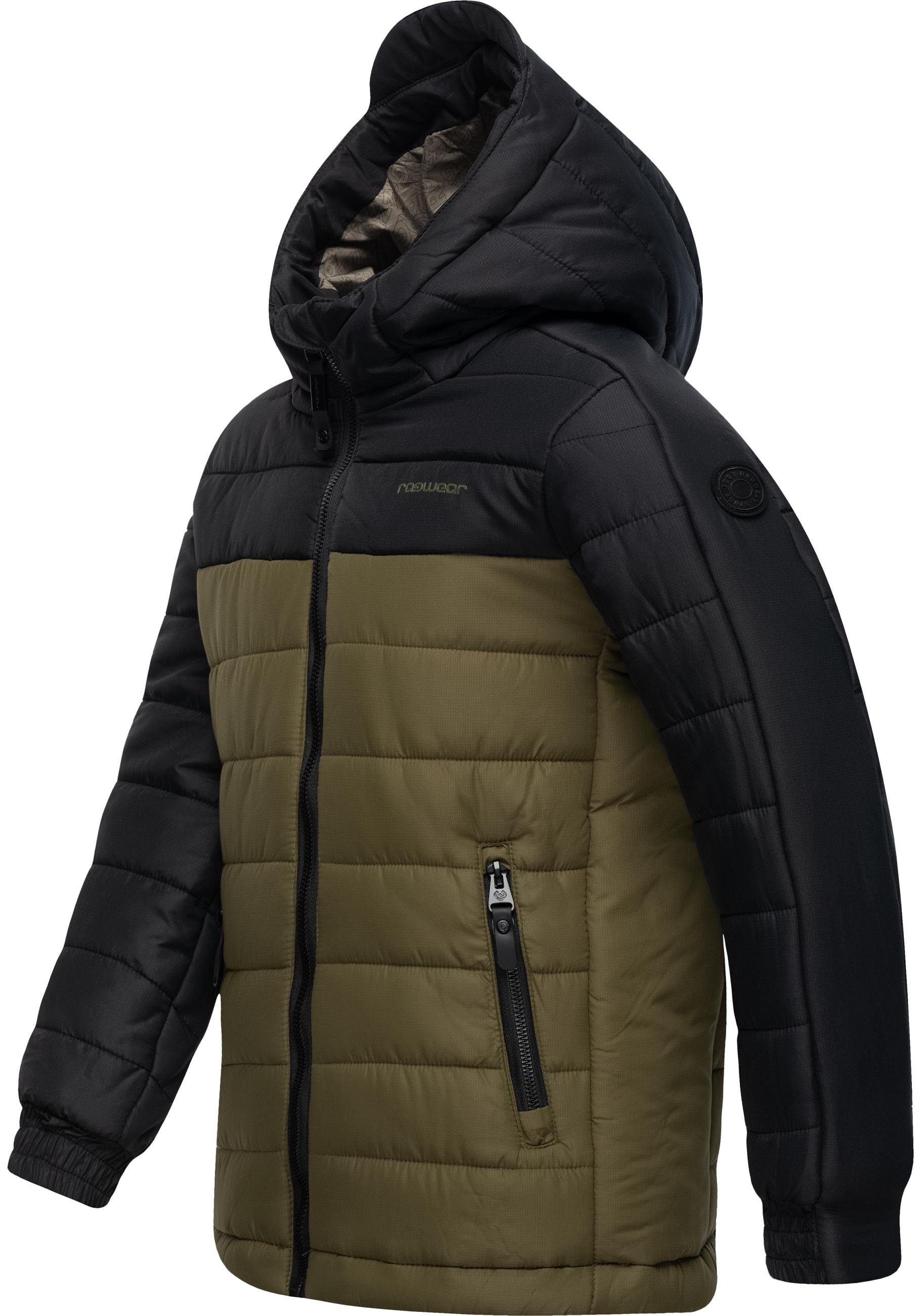 Ragwear Winterjacke Coolio Blocks Jungen Winter Steppjacke mit Kapuze,  Seitliche Taschen mit Reißveschluss, stylisches Muster innen