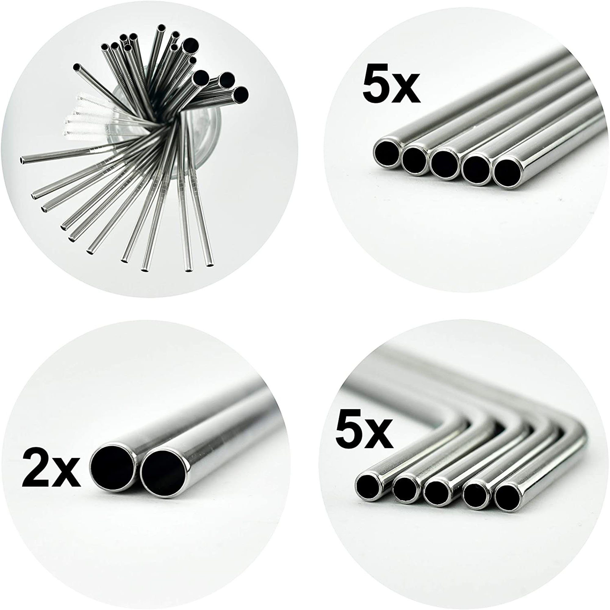natumo Trinkhalme Edelstahl Strohhalm Set 12 Stück + 2 Bürsten, (13-tlg)