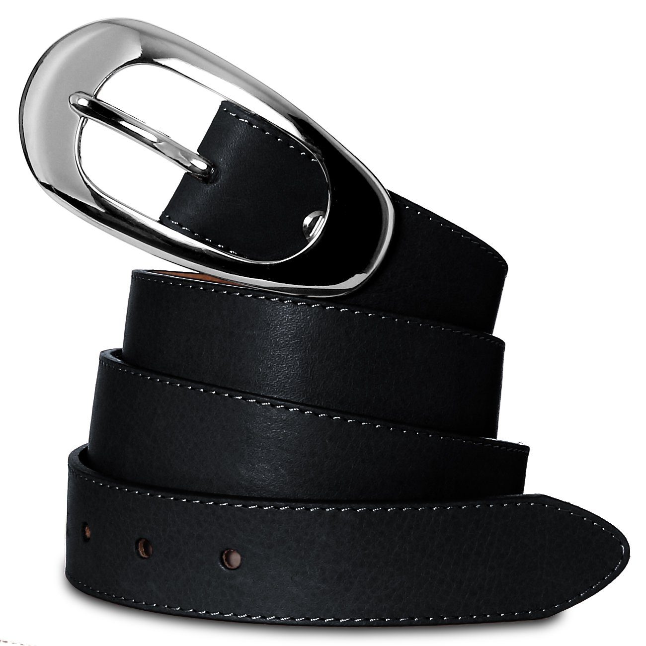 Ledergürtel GU236 eleganter Caspar Damengürtel mit großer Silberschnalle schwarz