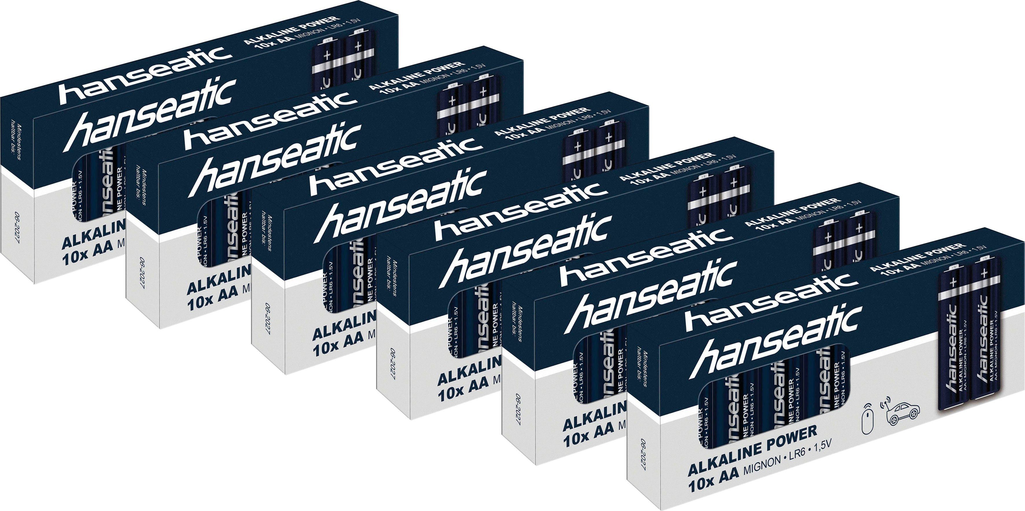 Hanseatic 60 Stück Alkaline Power, AA Batterie, LR06 (60 St), bis zu 5 Jahren Lagerfähigkeit