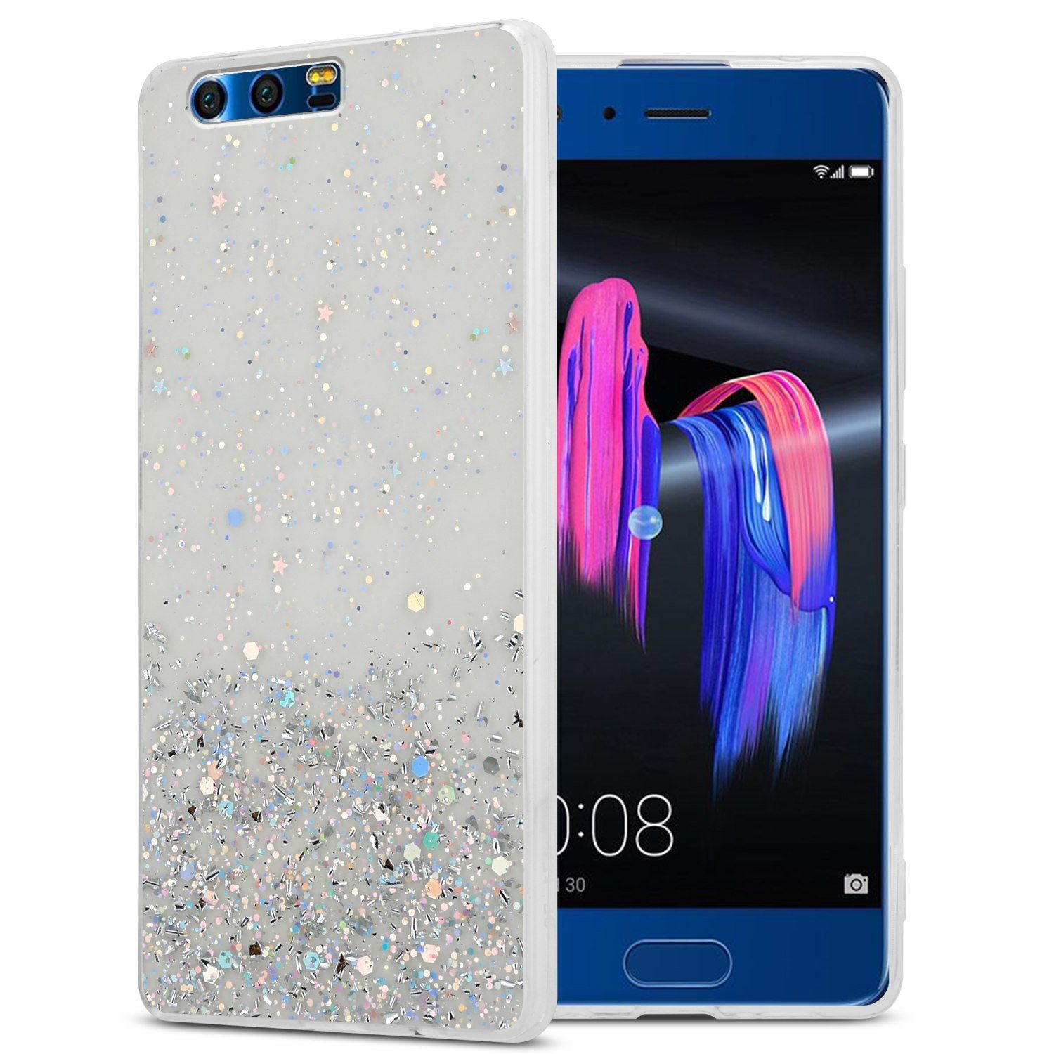 Cadorabo Handyhülle Honor 9 Honor 9, Flexible TPU Silikon Handy Schutzhülle - Hülle - mit Glitzer