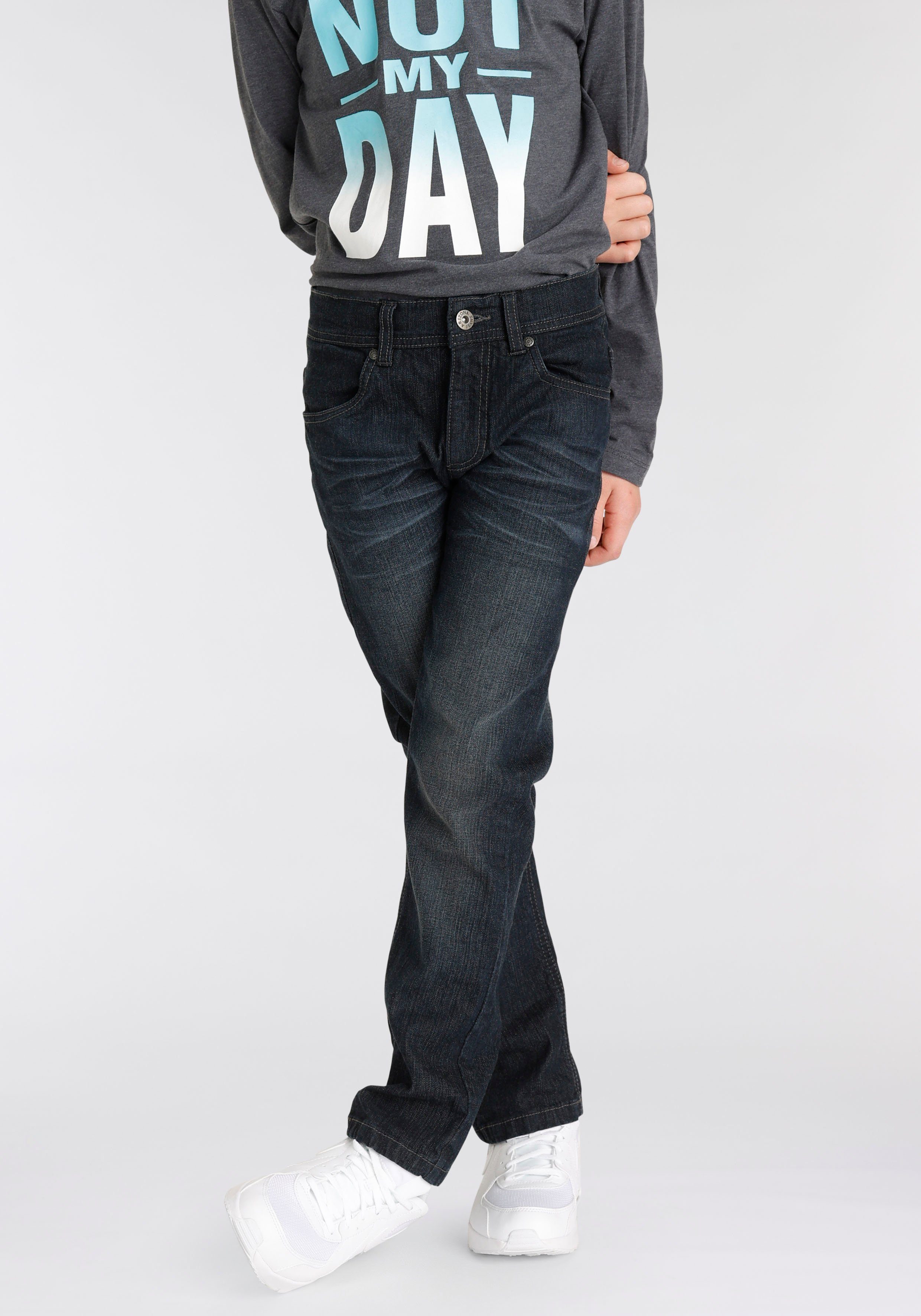 Arizona Stretch-Jeans, Basic-Jeans für Jungen gerade Beinform, Used-Waschung, niedrige Leibhöhe