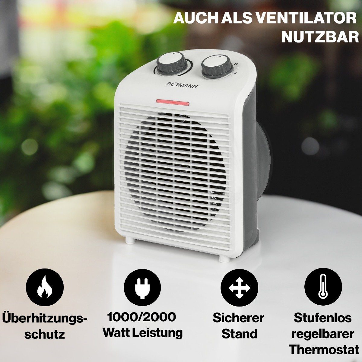 HL Heizlüfter max. 2000W CB, 6040 kompakt, mobil & BOMANN Ventilatorfunktion,