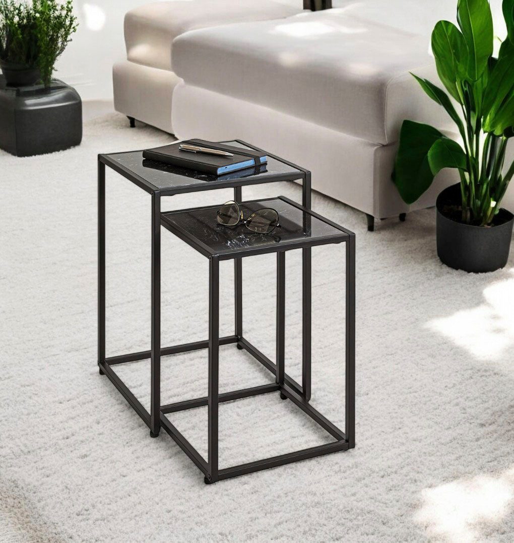 HAKU Beistelltisch Sofatisch, Wohnzimmertisch (Set, 2-St., 2er Set), quadratisch - aus Kunstmarmor Schwarz B/T/H 28/28/43 und 33/33/50 cm