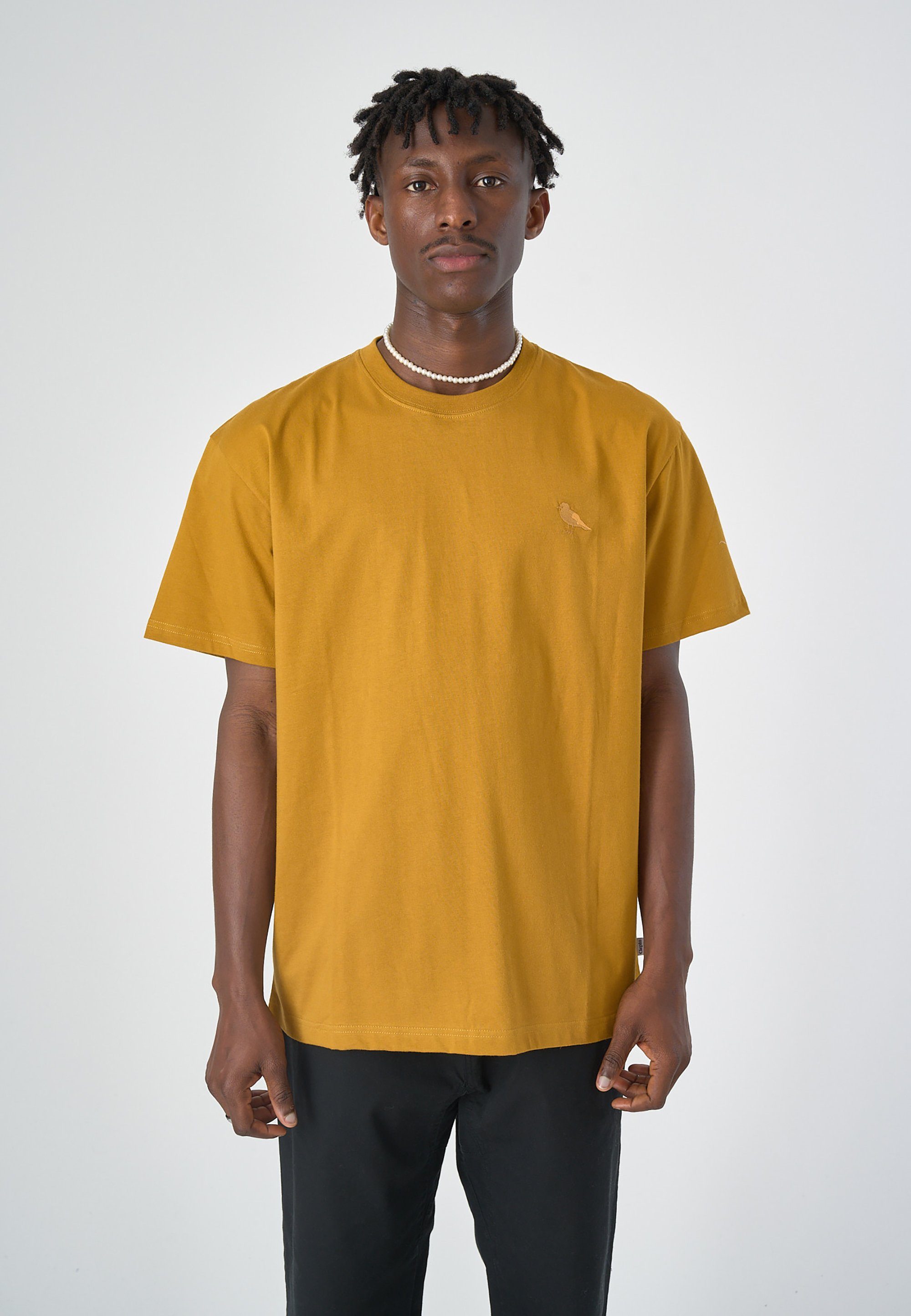 Cleptomanicx T-Shirt Embroidery Gull Mono mit lockerem Schnitt gelb