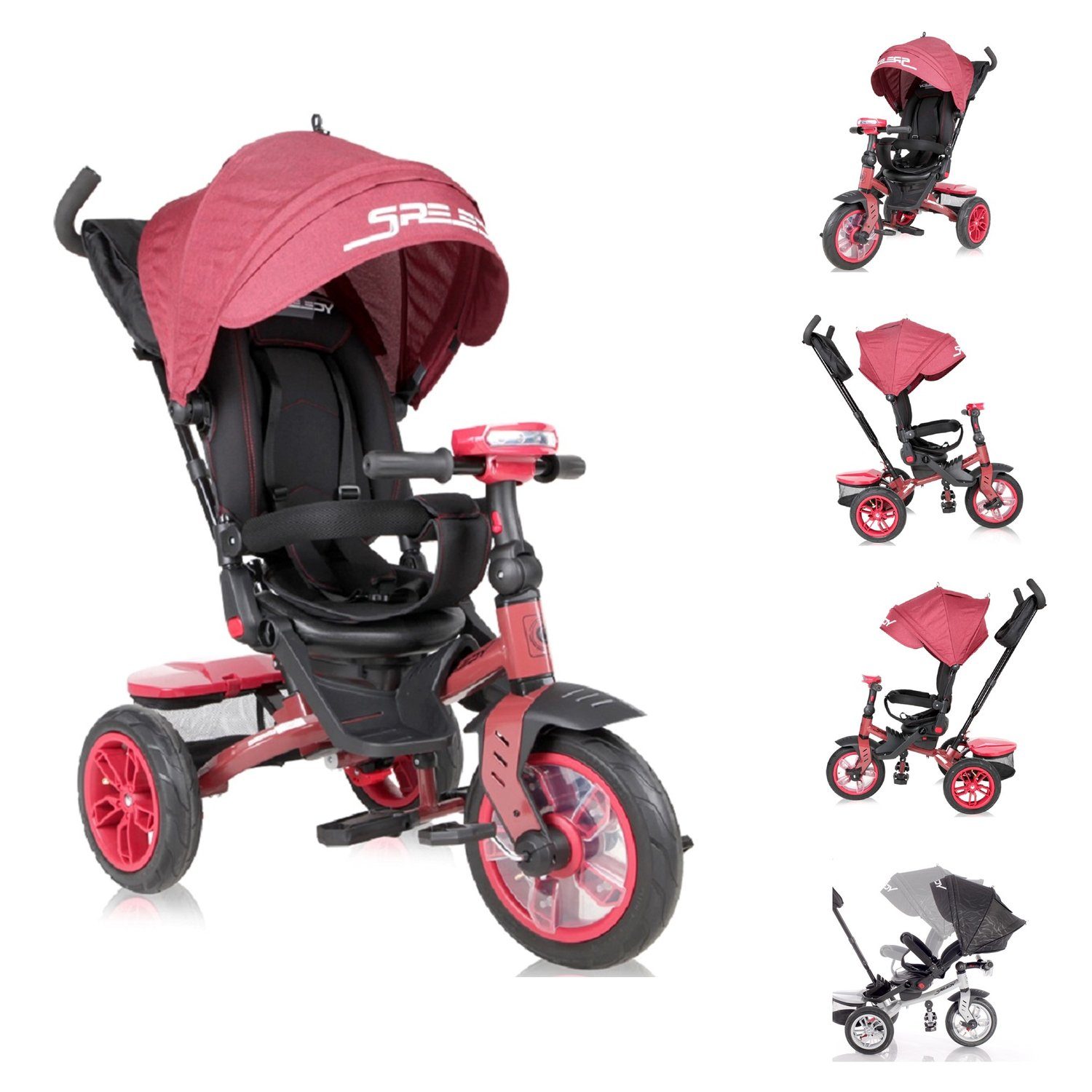 Lorelli Dreirad Tricycle Speedy, Luftreifen, drehbarer Sitz, Musik, Licht, Schubstange