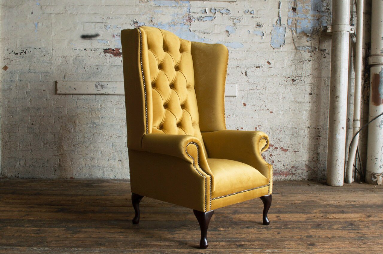 Chesterfield-Sessel Chesterfield Sessel Sofa Textil Polster Couch Gelb für Fernseher