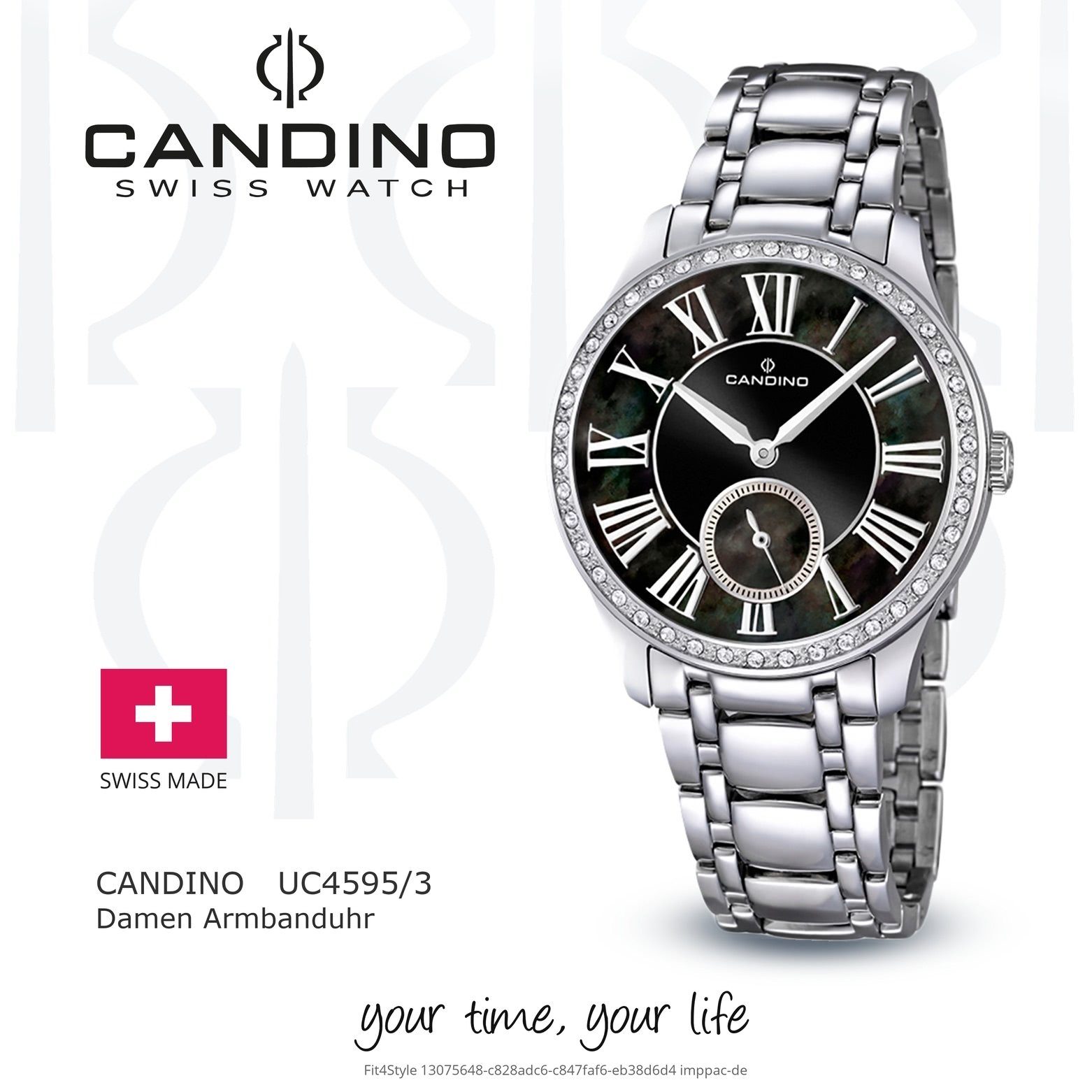 Edelstahlarmband Damen Damen Candino silber, C4595/3, Uhr Fashion rund, Analog Armbanduhr Quarzuhr Candino