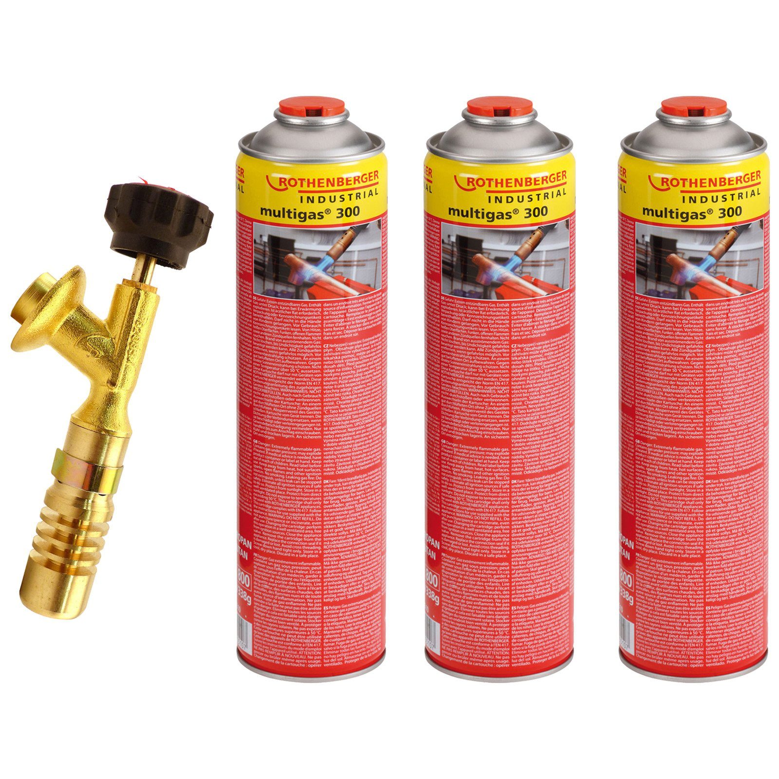 Rothenberger Industrial Autogenschweißgerät ROTHENBERGER Industrial Hot Pack Brenner inkl. 3x Industrial Multigas