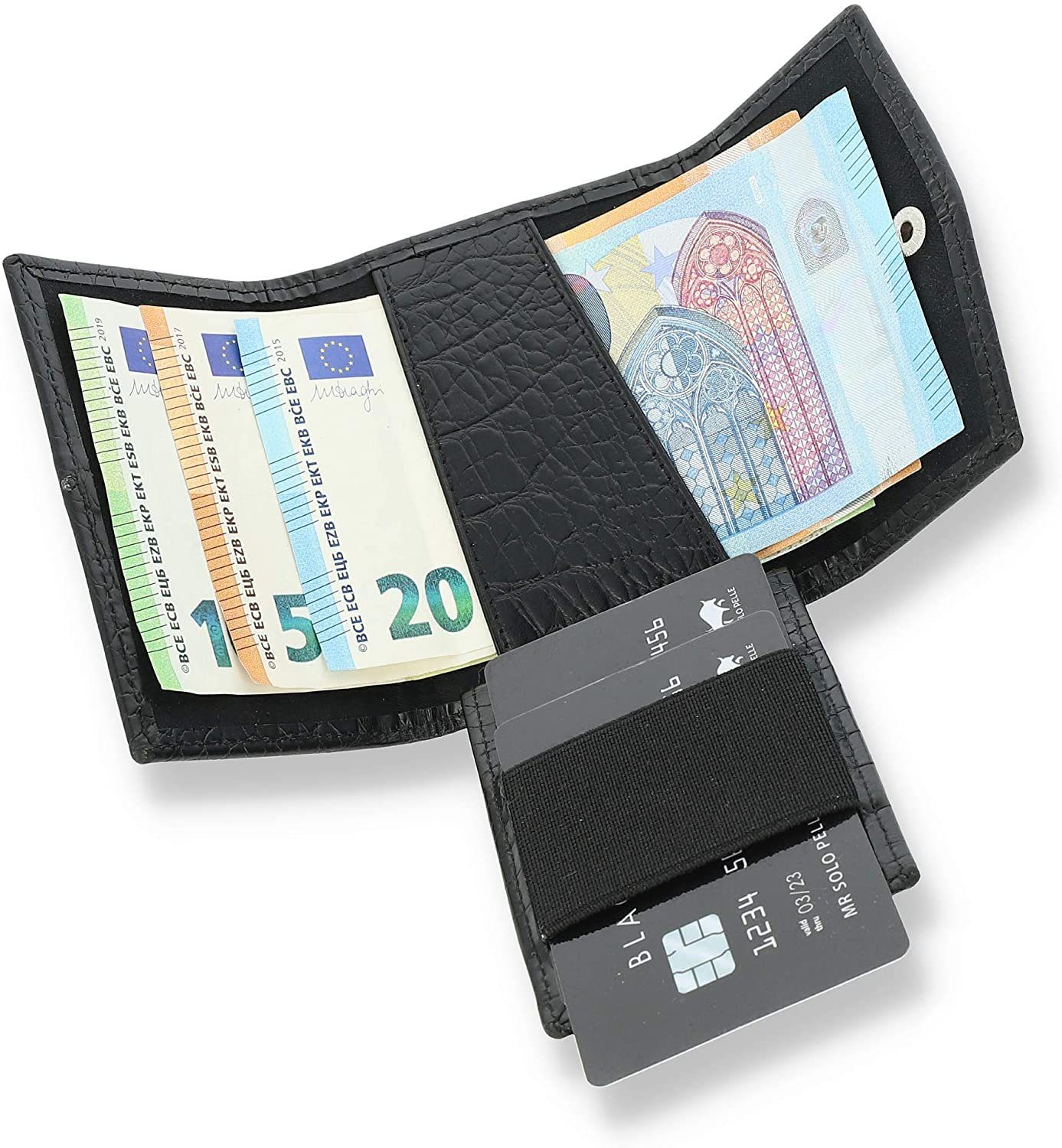 Schutz mit Geldbörse Münzfach Karten, Geldbeutel Solo RFID für mit Pelle Krokoschwarz I Leder, 12 Wallet Echtes dünne RFID Geldbörse Schutz, I Slim