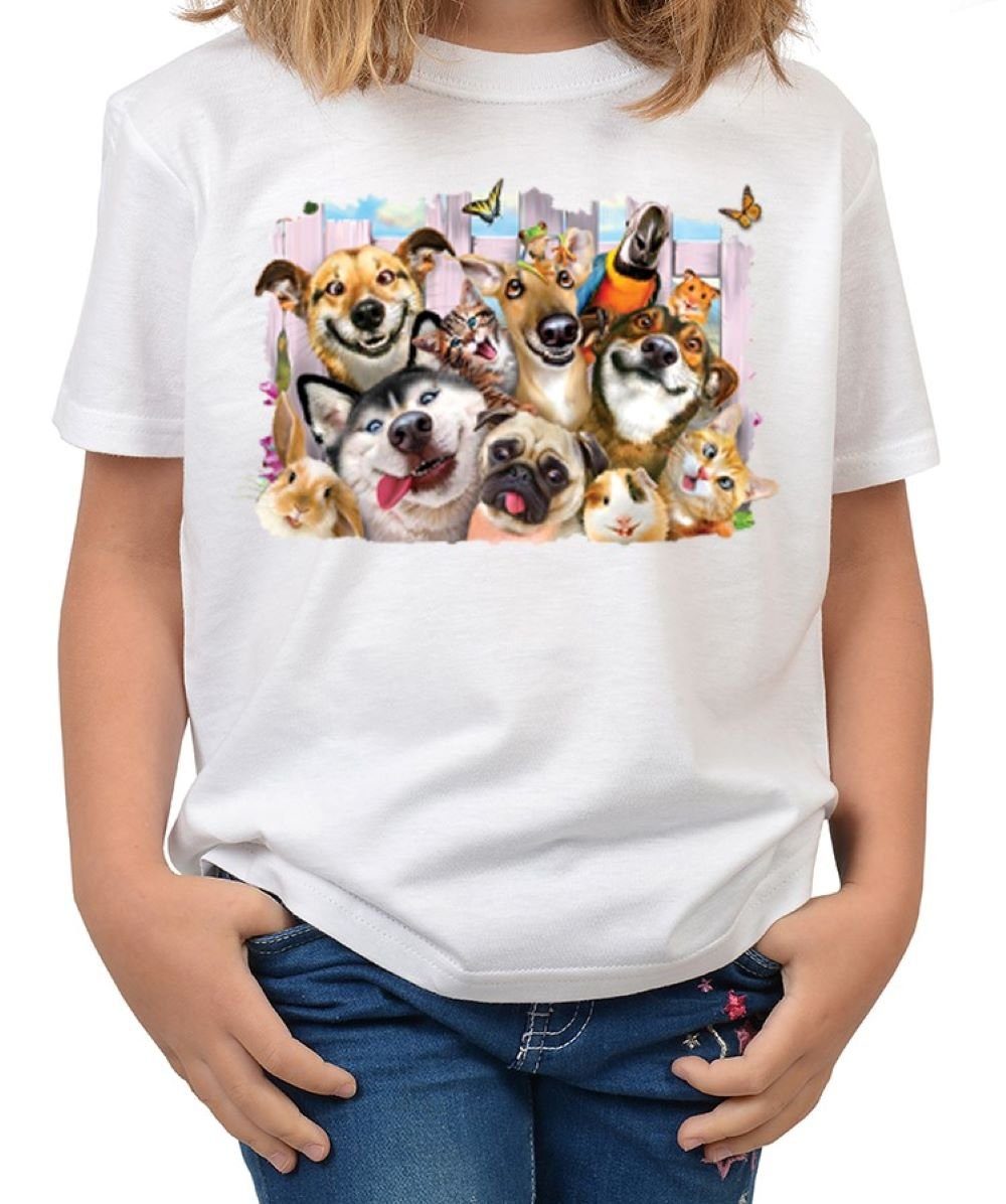 Tini - Shirts T-Shirt Haustier Motiv Kindershirt lustiges Haustier Motiv - buntes Hunde / Katzen / Hamster / Hasen Foto - Tier-Selfie : Selfie Haustiere