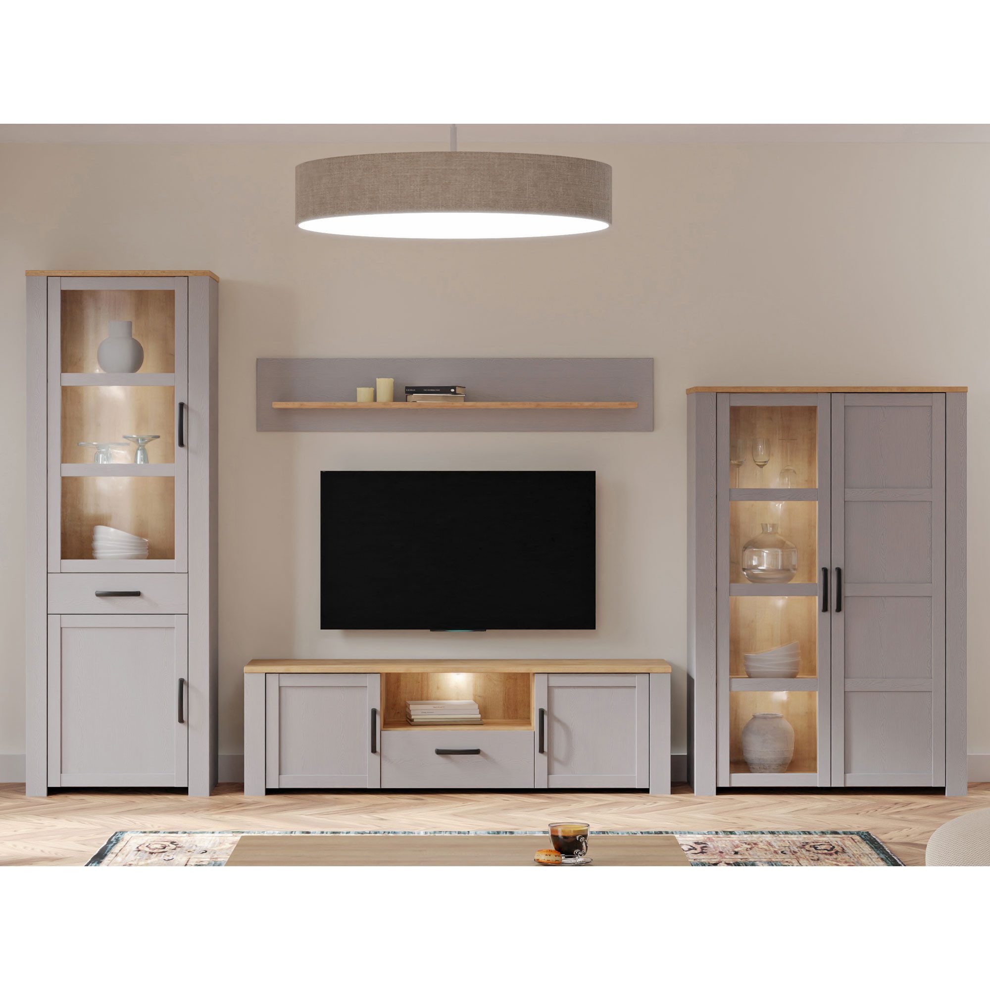 expendio Wohnwand Bonar 20, (Spar-Set, 4-St), Riviera Oak/ Grey Oak Nb., 363x206x42 cm