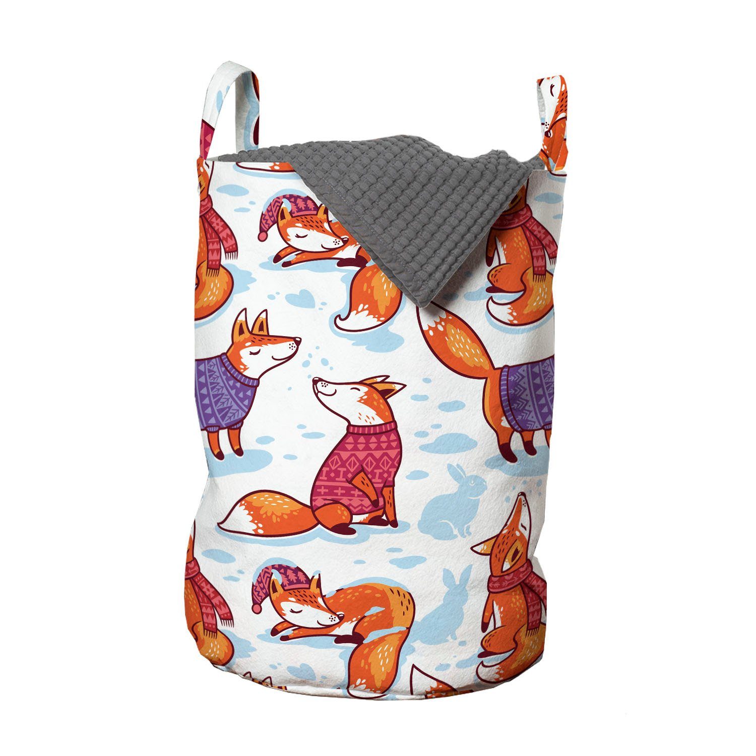 Abakuhaus Wäschesäckchen Wäschekorb mit Griffen Kordelzugverschluss für Waschsalons, Fuchs Tiere im Winter Pullover