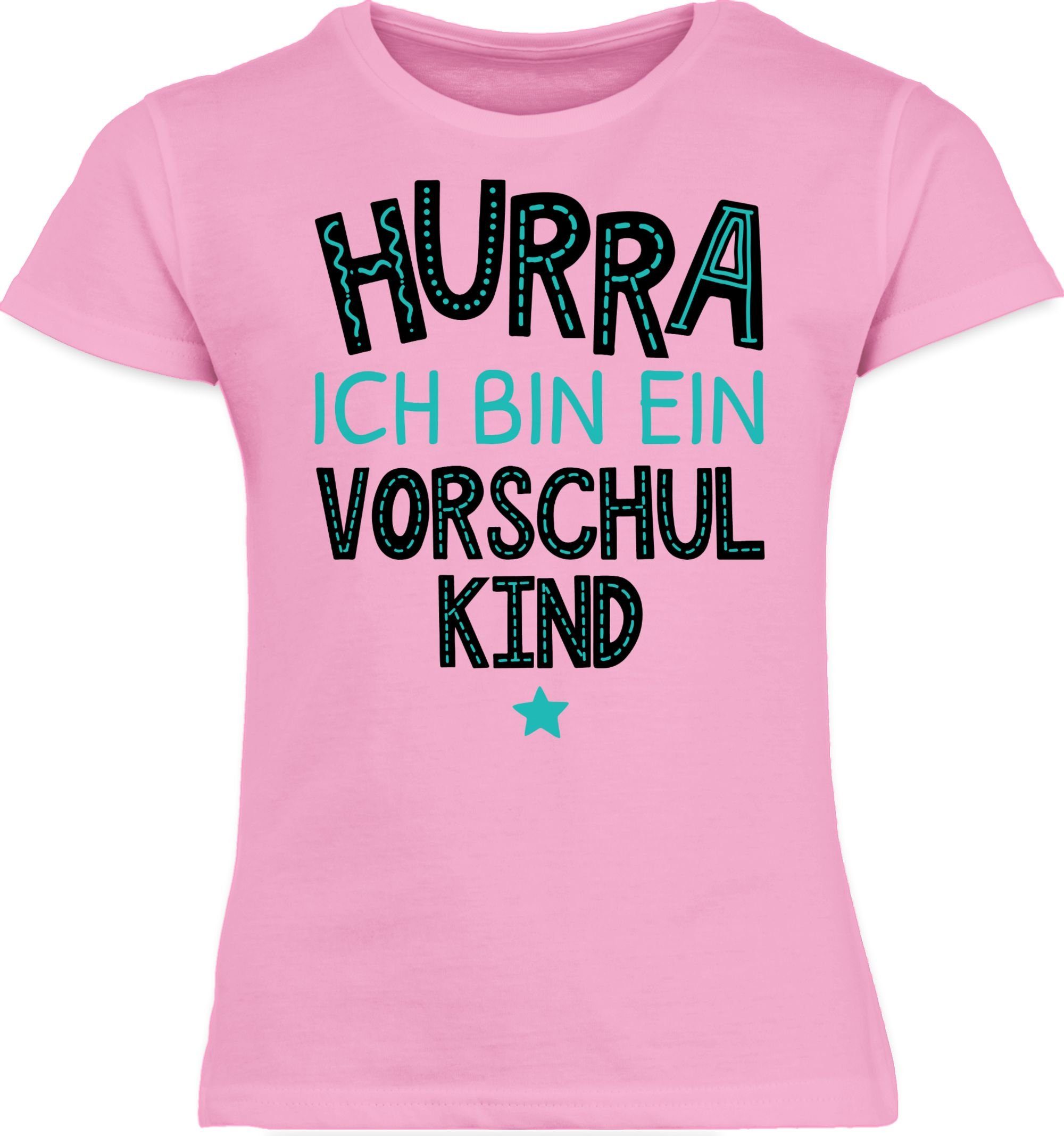 Shirtracer T-Shirt Hurra ich bin ein Vorschulkind türkis Vorschulkinder Geschenke 1 Rosa