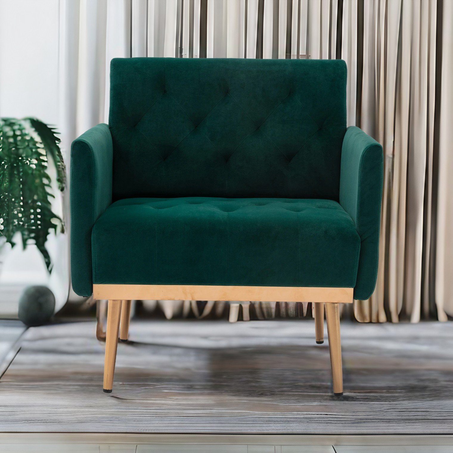 (DZF838GN Moderner Lesesessel Luxus-Vintage Grün, 1-St., Relaxsessel Samt Super Füßen Loungesessel Goldenen Sofa), Solu mit