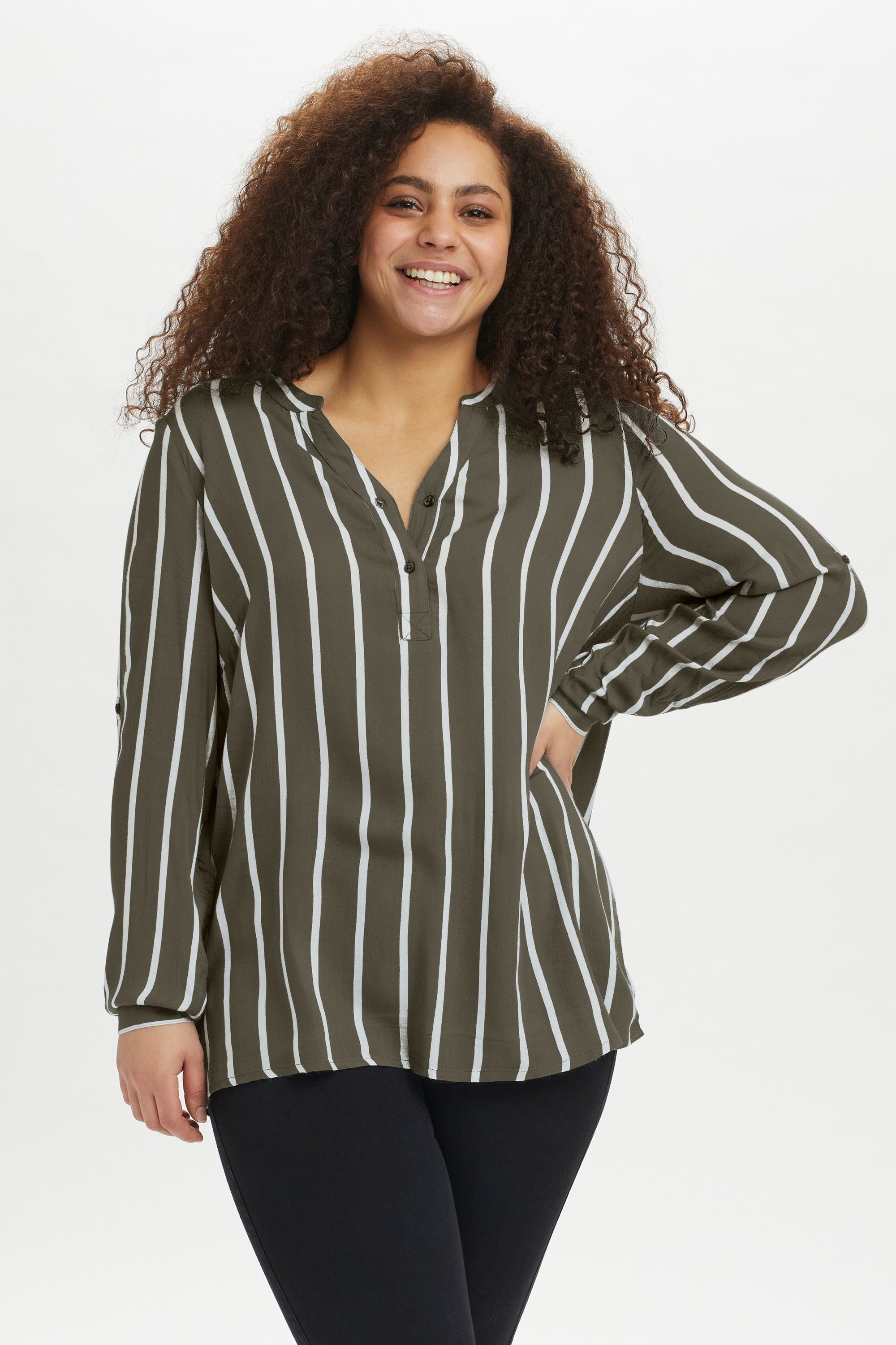 KAFFE Curve Langarmbluse Bluse langarm KCsida Große Größen