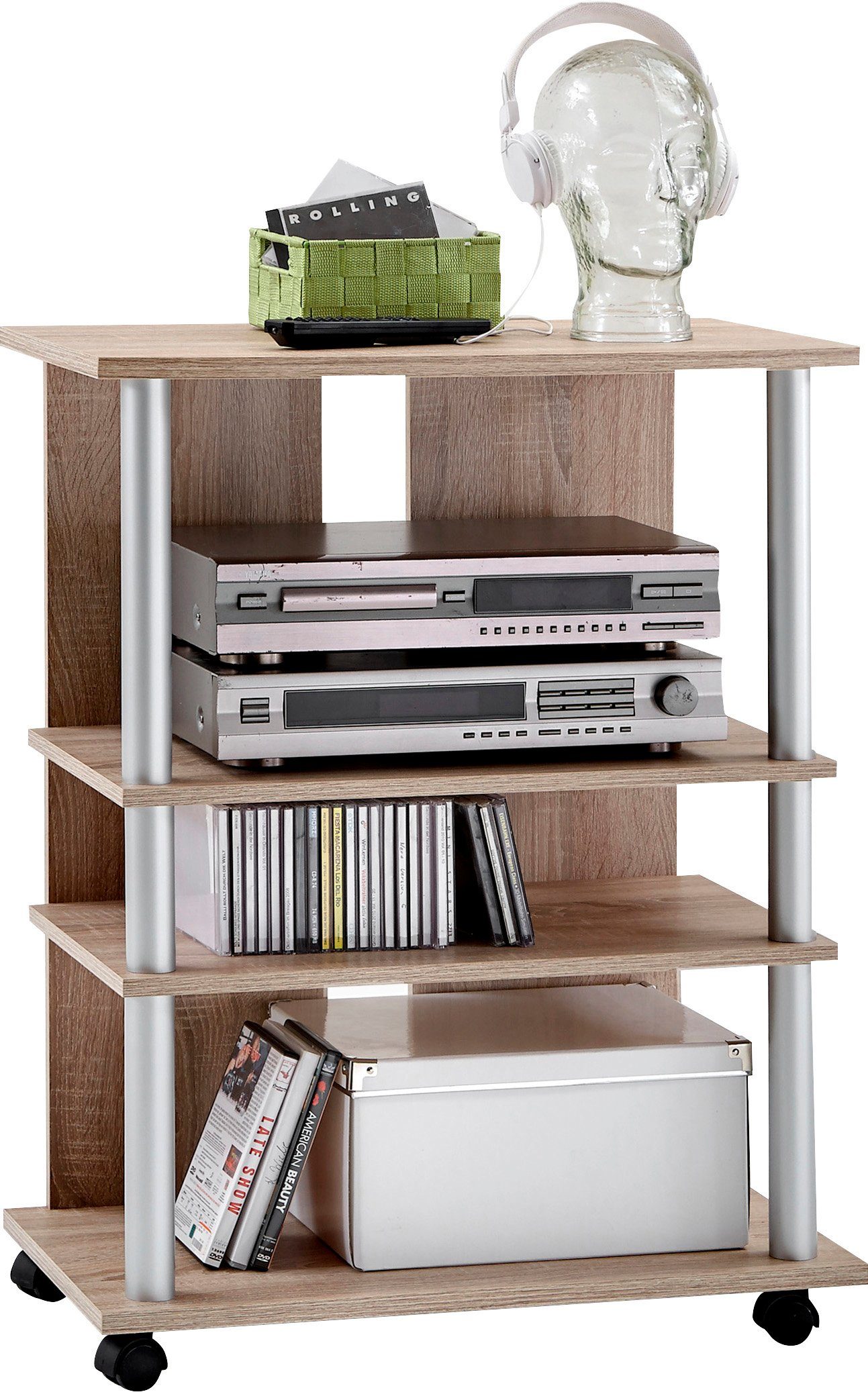 FMD Media-Regal Variant, Regal auf Rollen, Multimedia, TV, Hifi, 3 Böden, 65 cm breit