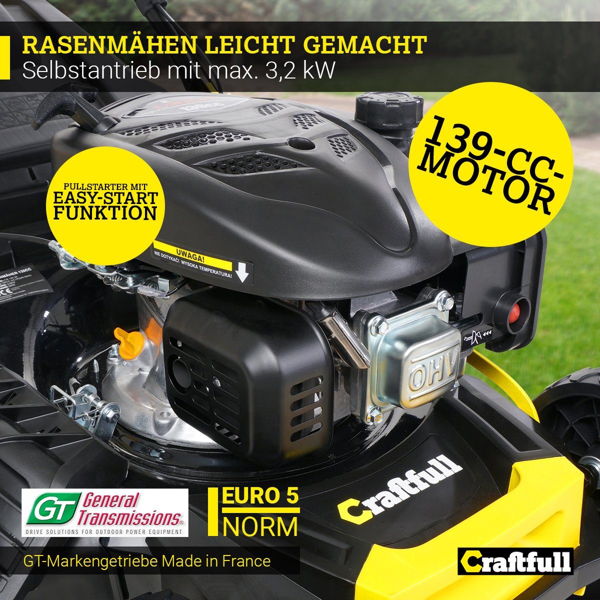 Craftfull Benzinrasenmäher 5in1 3,2 kW / 4,4 PS CR13920 inkl