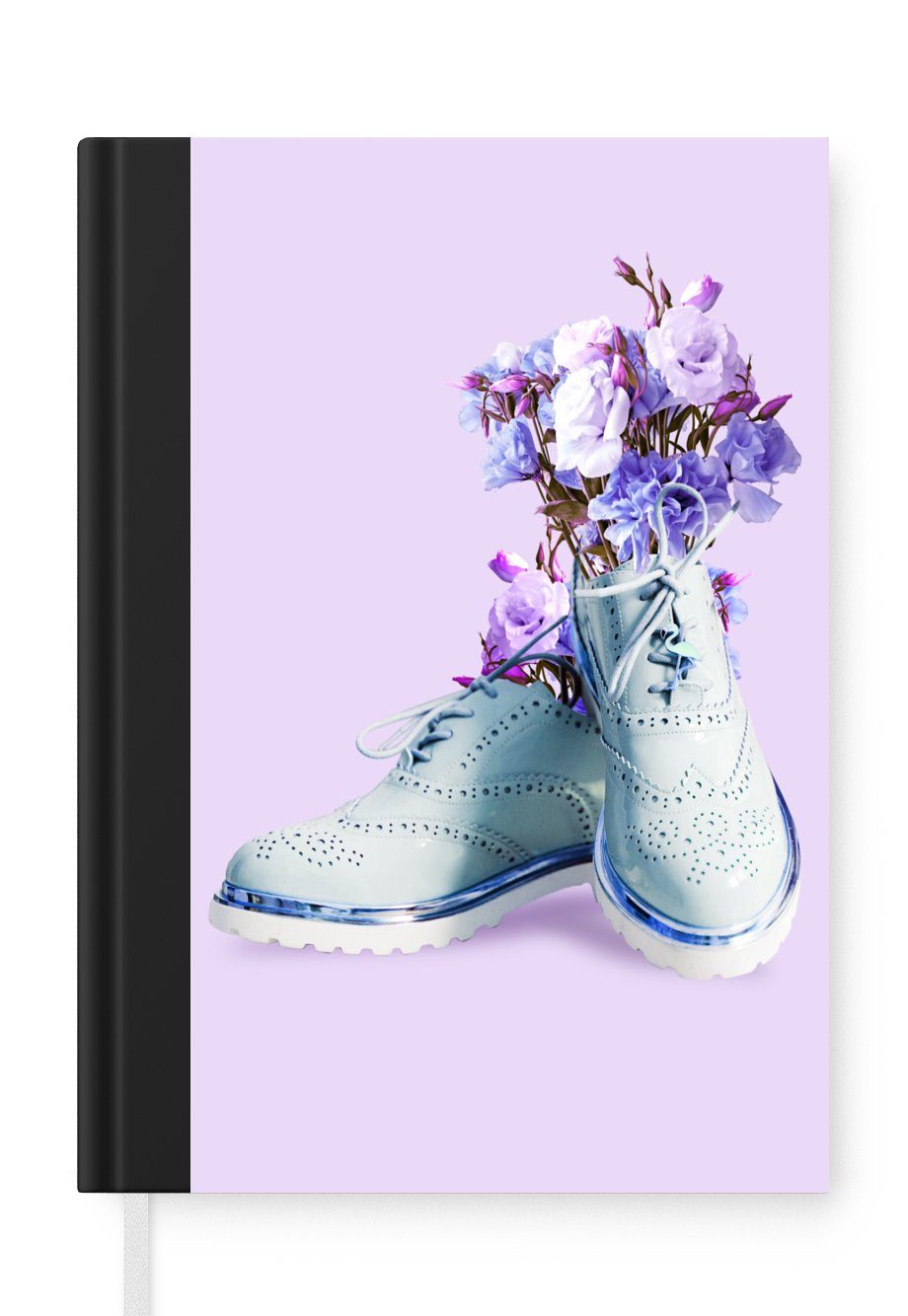 MuchoWow Notizbuch Schuhe - Blumen - Lila - Blau, Journal, Merkzettel, Tagebuch, Notizheft, A5, 98 Seiten, Haushaltsbuch