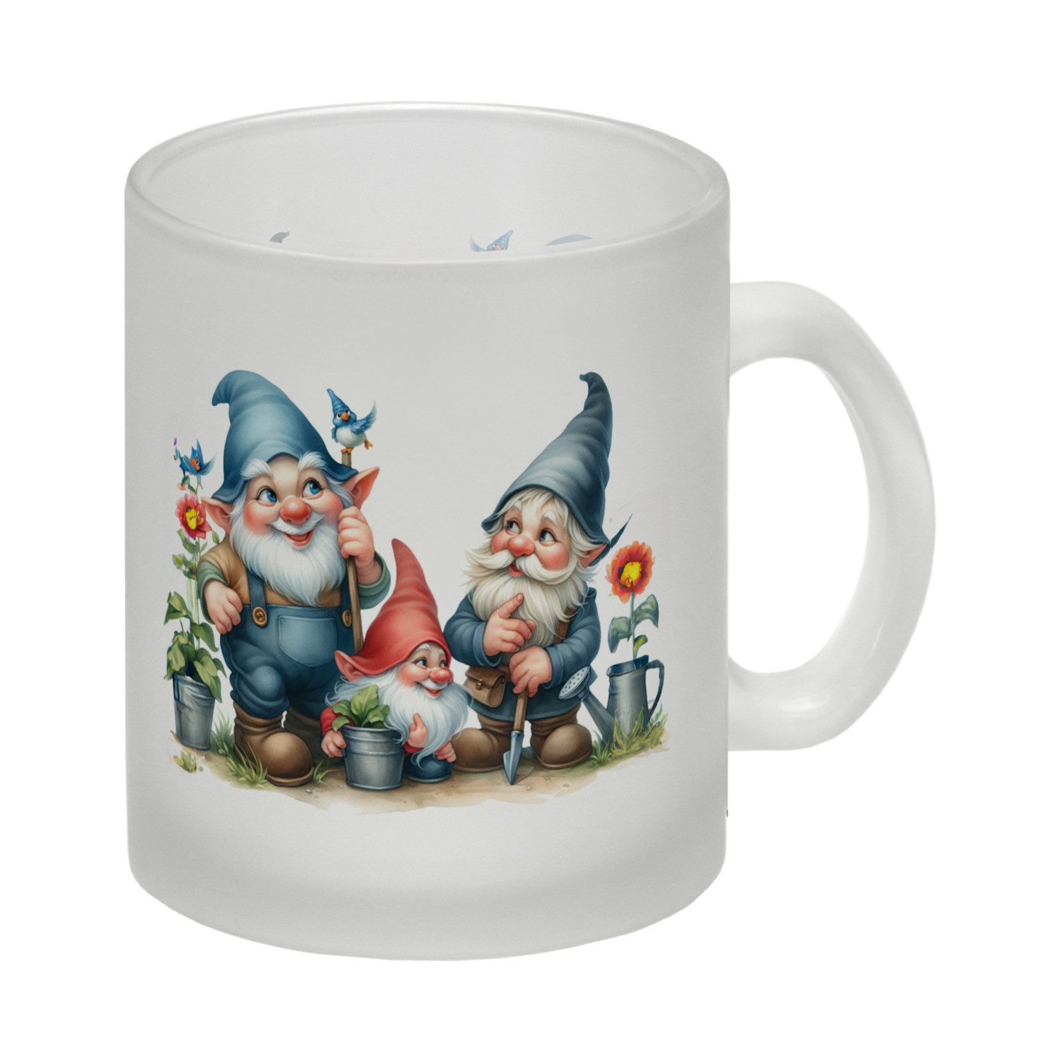 Tasse Gartenzwerge mit Zipfelmützen Glas Tasse