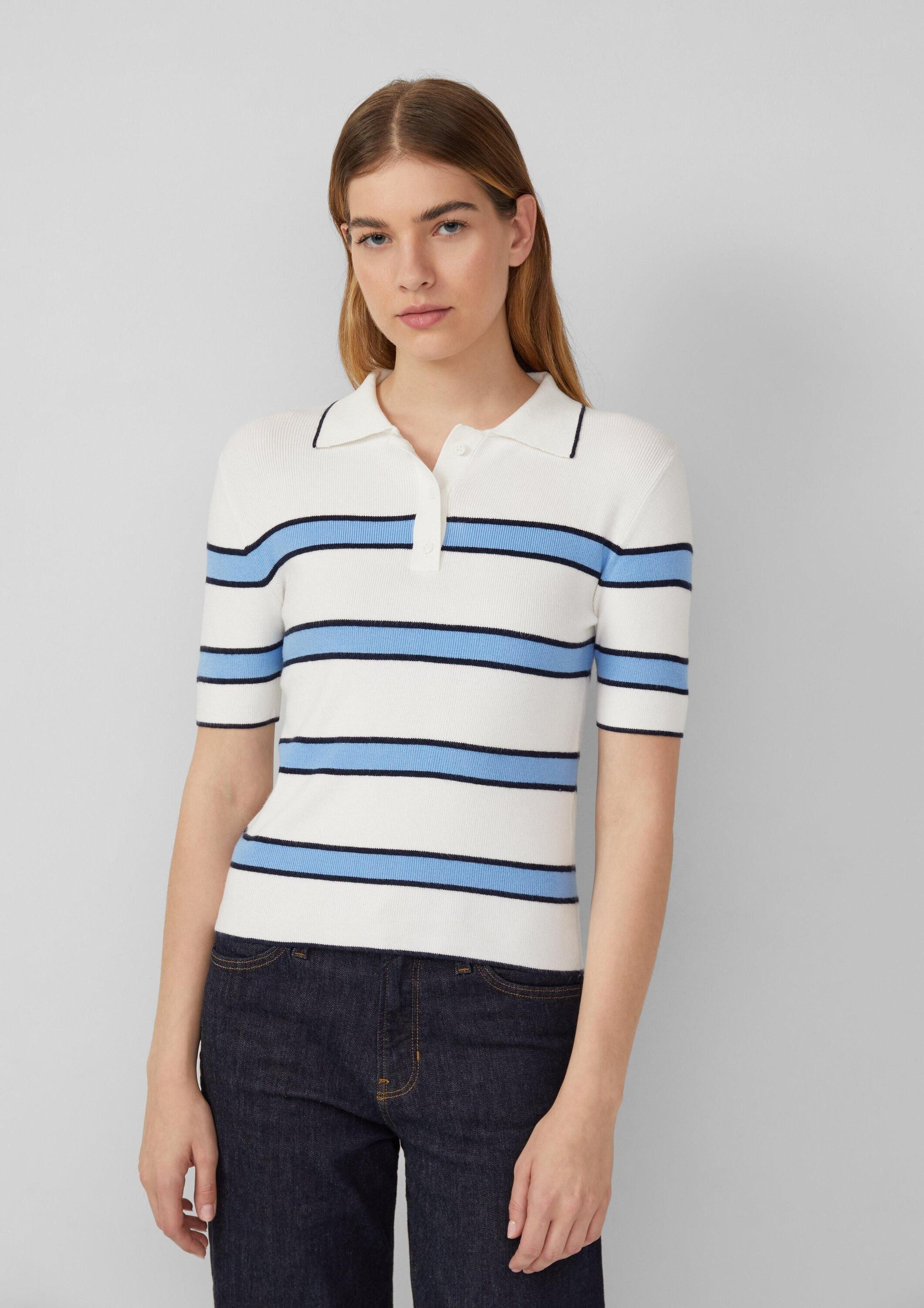 s.Oliver Kurzarmpullover Strickpullover Verkürztes Strick-Polo im Slim Fit