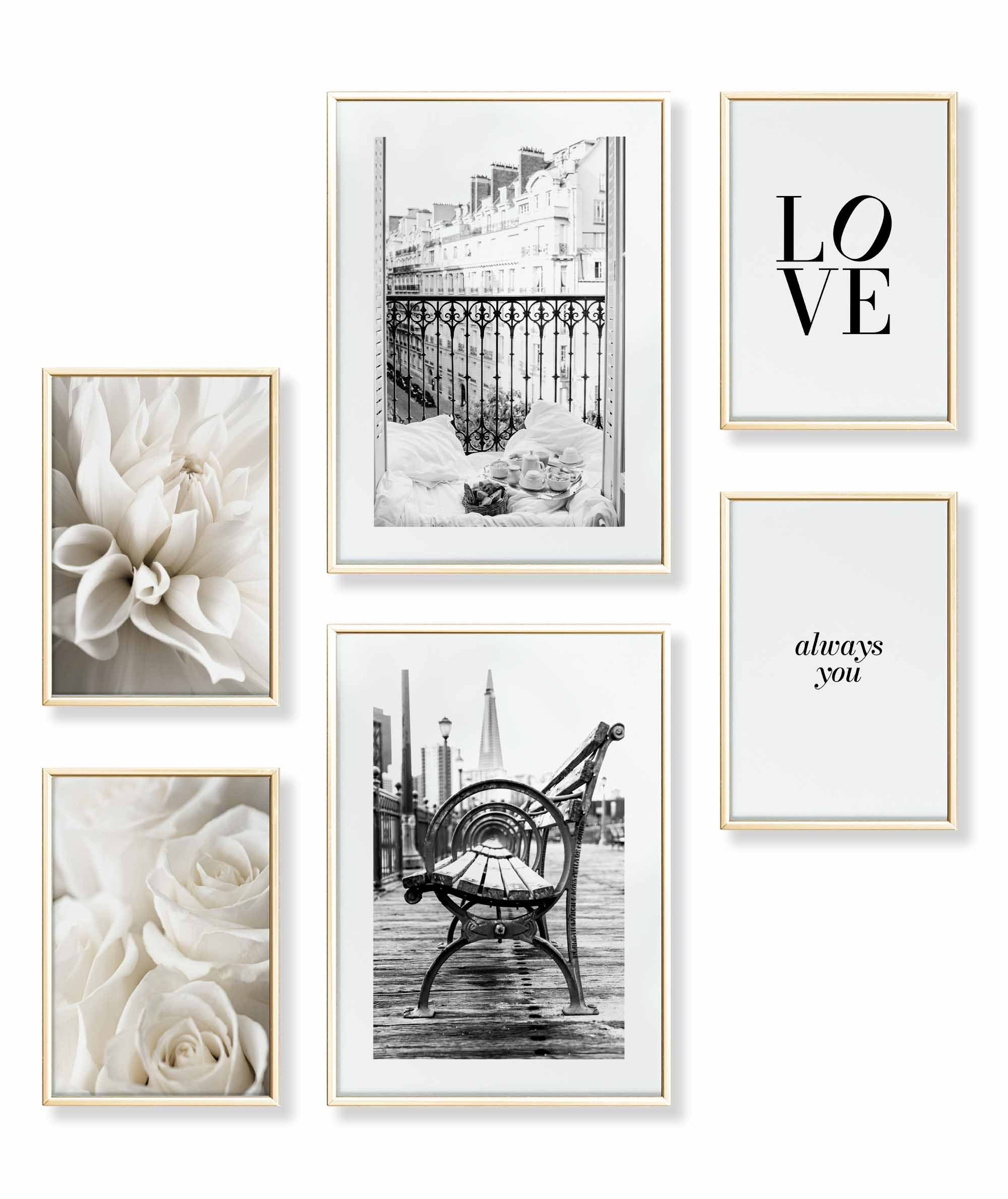 Poster Set als Wohnzimmer Deko, Bilder DINA3 & DINA4, Paris Love Fashion