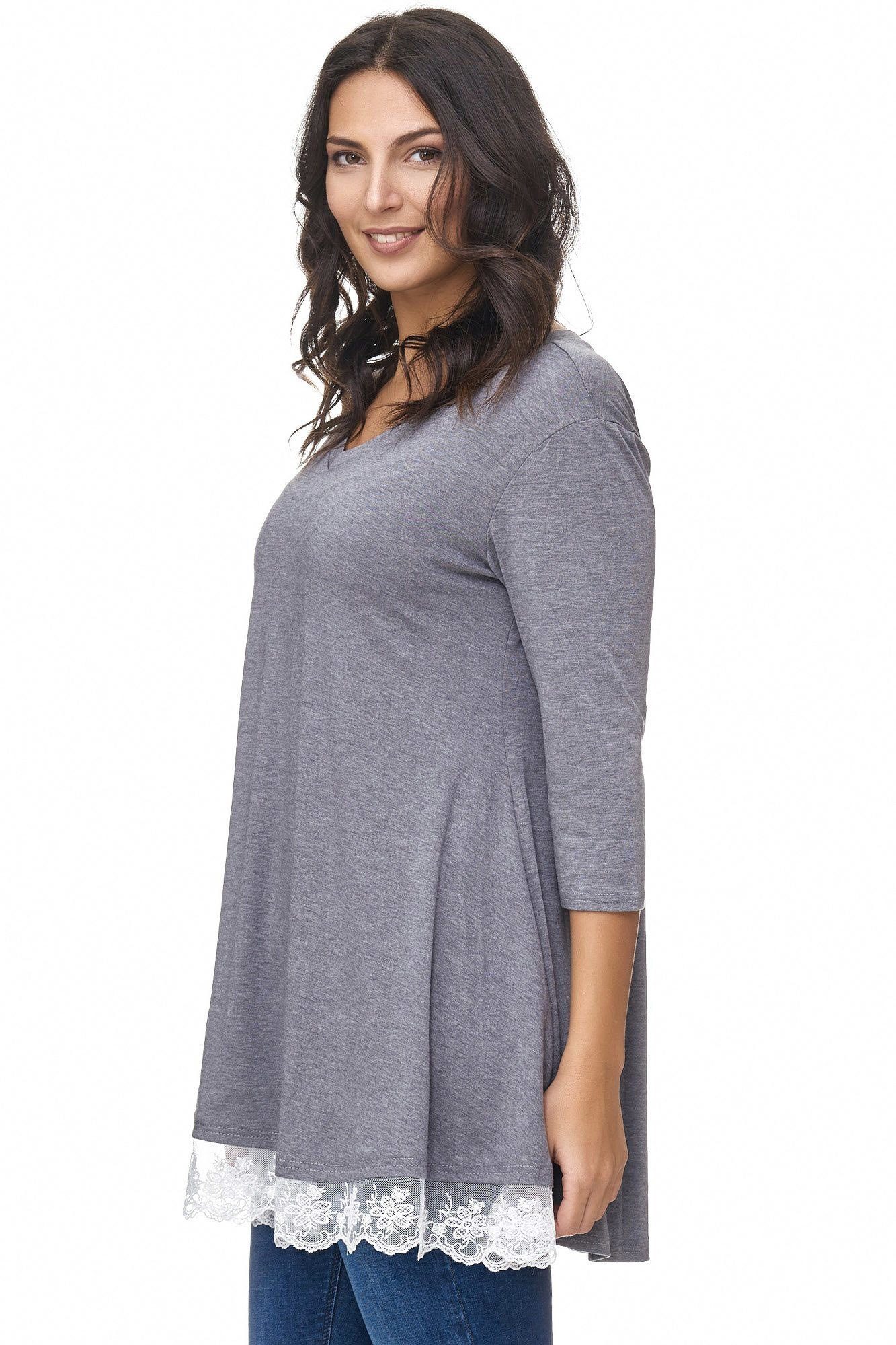 Vanessa & Melissa Blusentop mit Spitze Damen Bluse Tunika 3 Varianten V-Ausschnitt, Casual