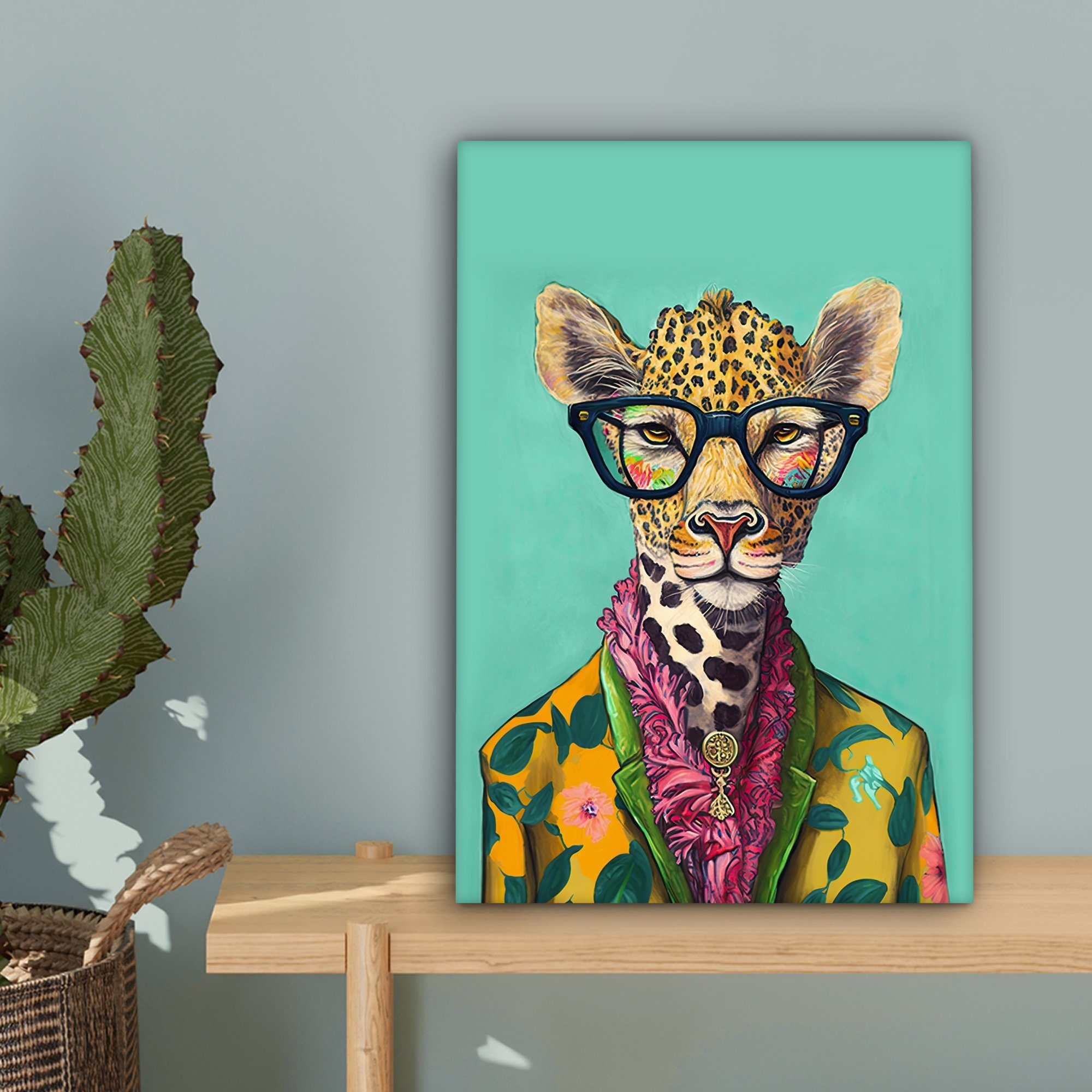 OneMillionCanvasses® Leinwandbild Blätter - Brille - Giraffe - Tiere - Design, Fotodruck (1 St), Wandbild, Deko Schlafzimmer Wohnzimmer Flur 20x20 cm – Bild 3 von 5
