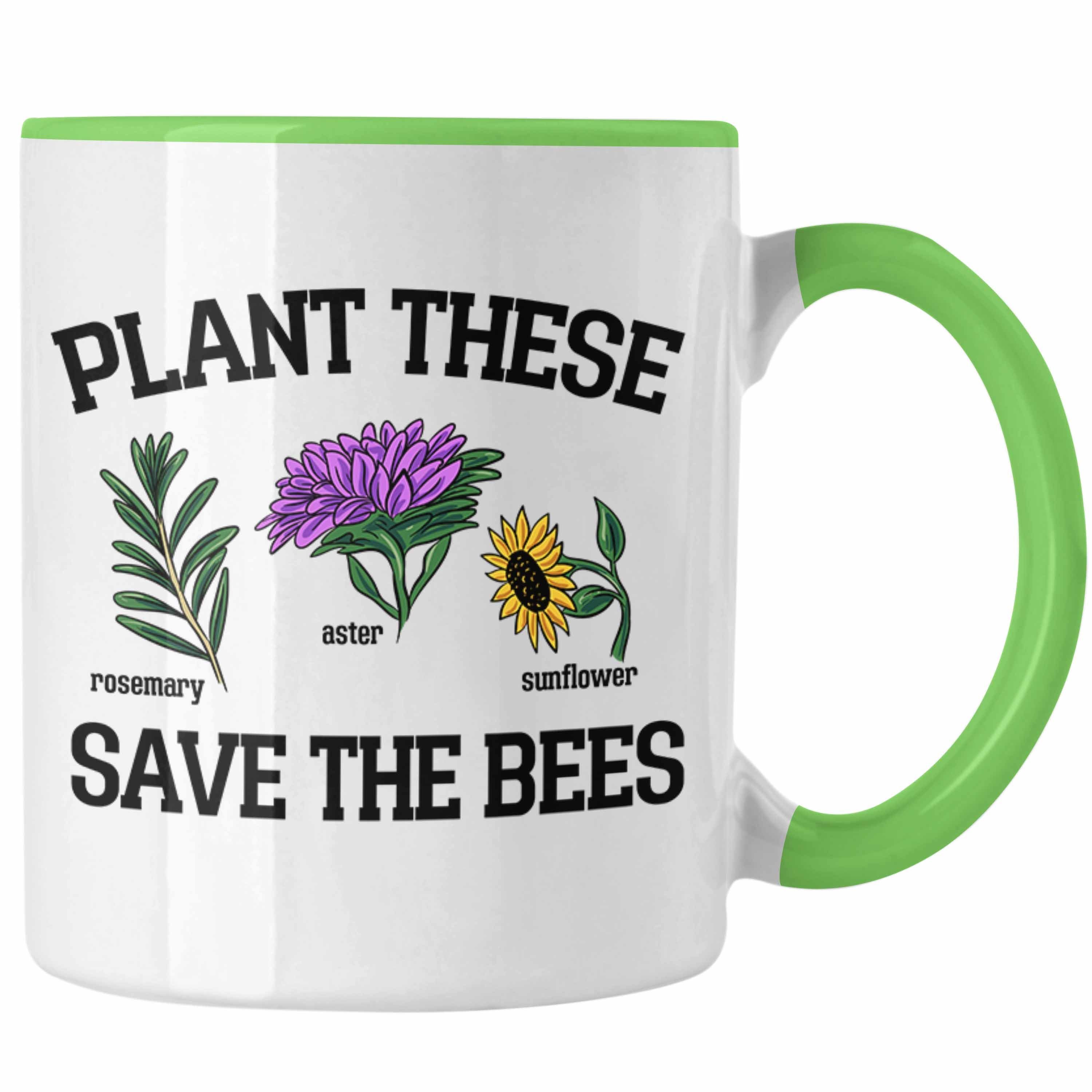 Trendation Tasse Lustige Tasse für Bienenliebhaber Plant These Save The Bees Geschenk Grün